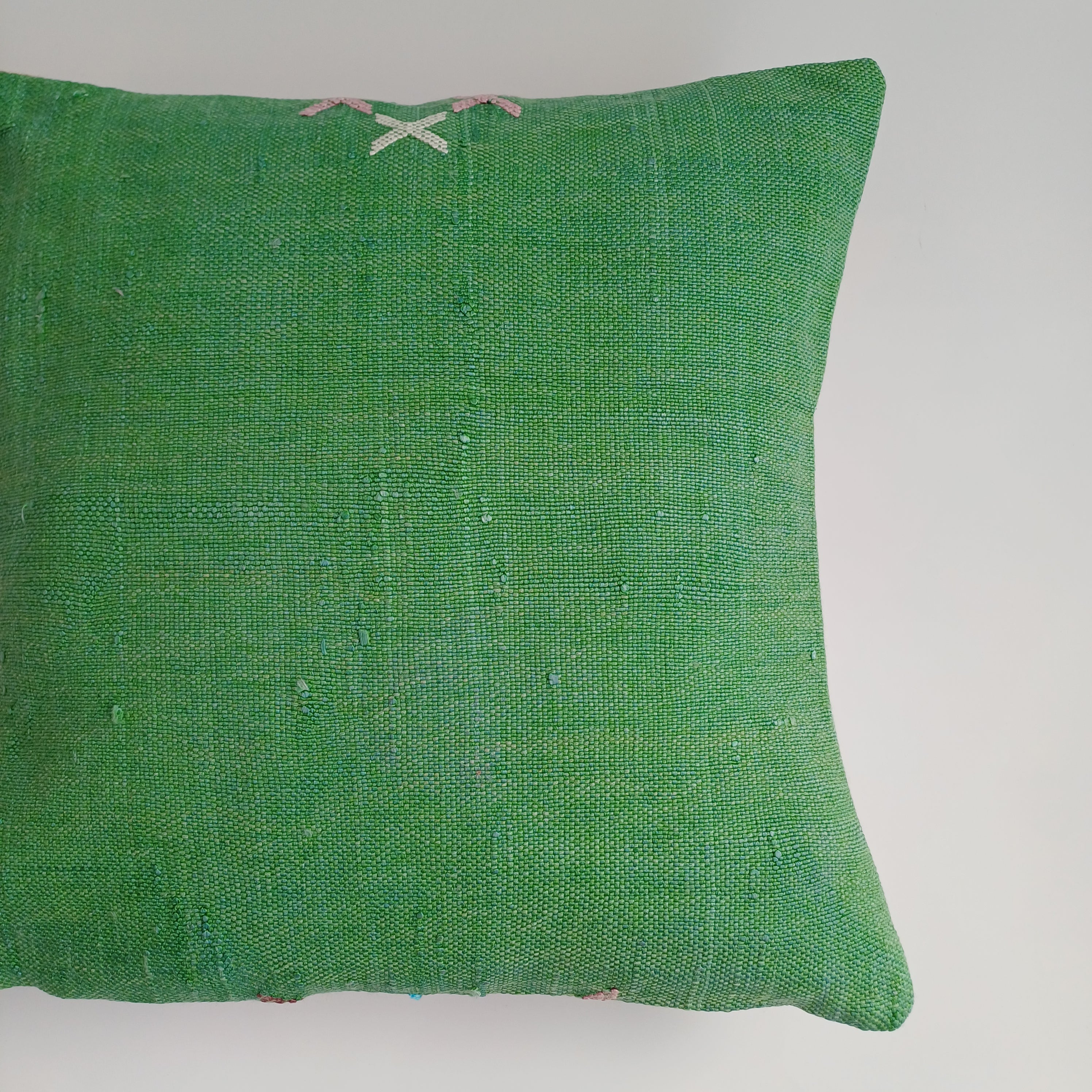 Moroccan Handmade Green Cactus Silk Cushion Cover 16''x16'' / 40x40 CM
