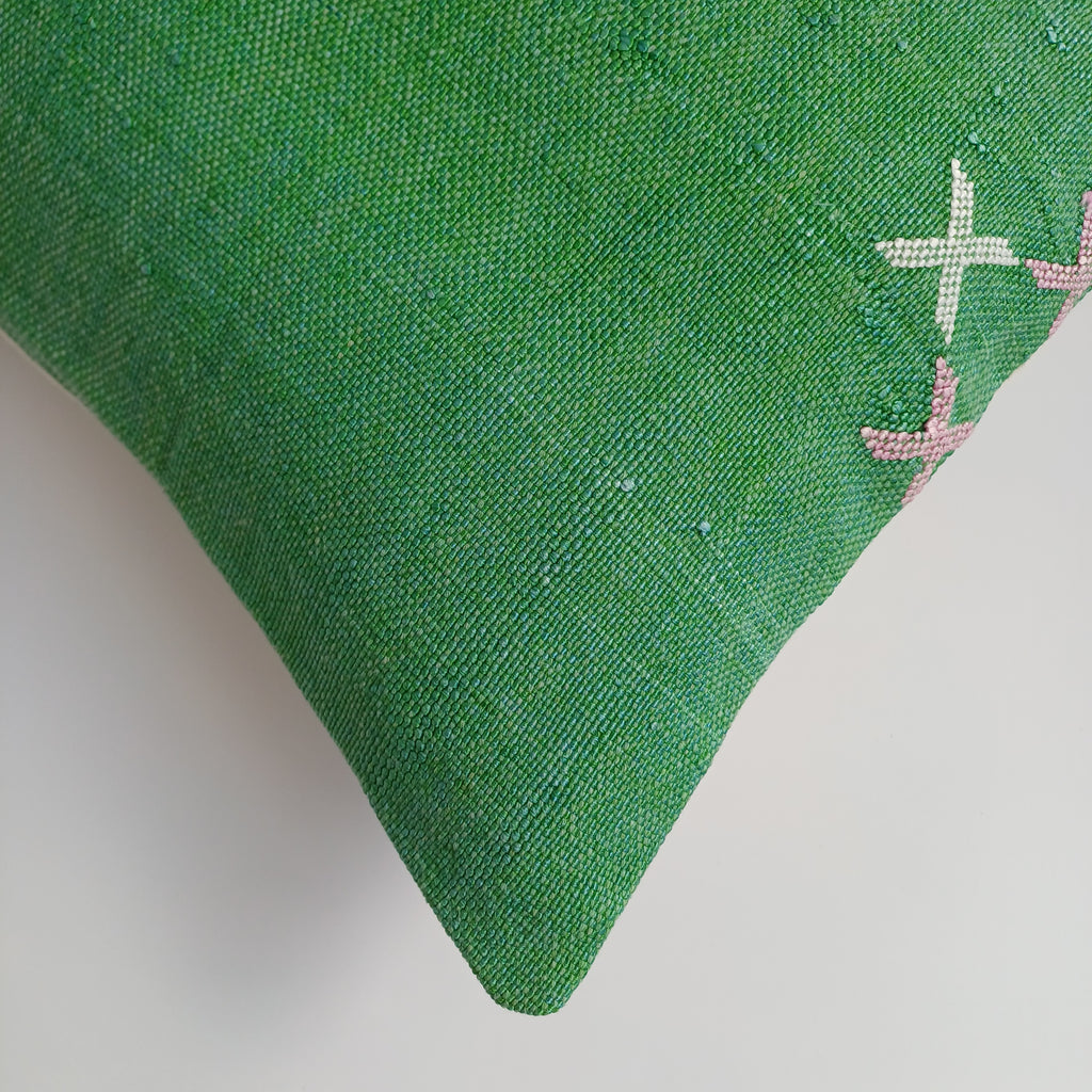 Moroccan Handmade Green Cactus Silk Cushion Cover 16''x16'' / 40x40 CM
