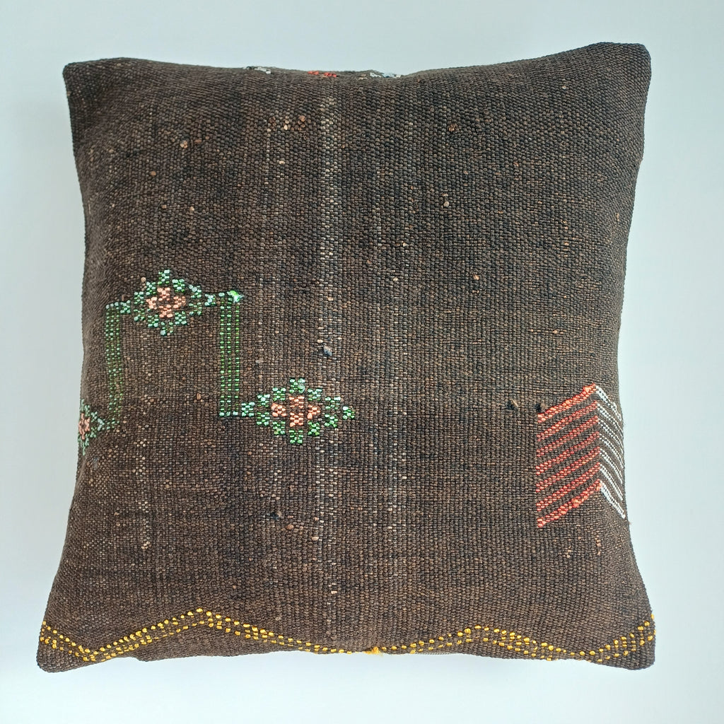 Moroccan Handmade Brown Cactus Silk Cushion Cover 16''x16'' / 40x40 CM