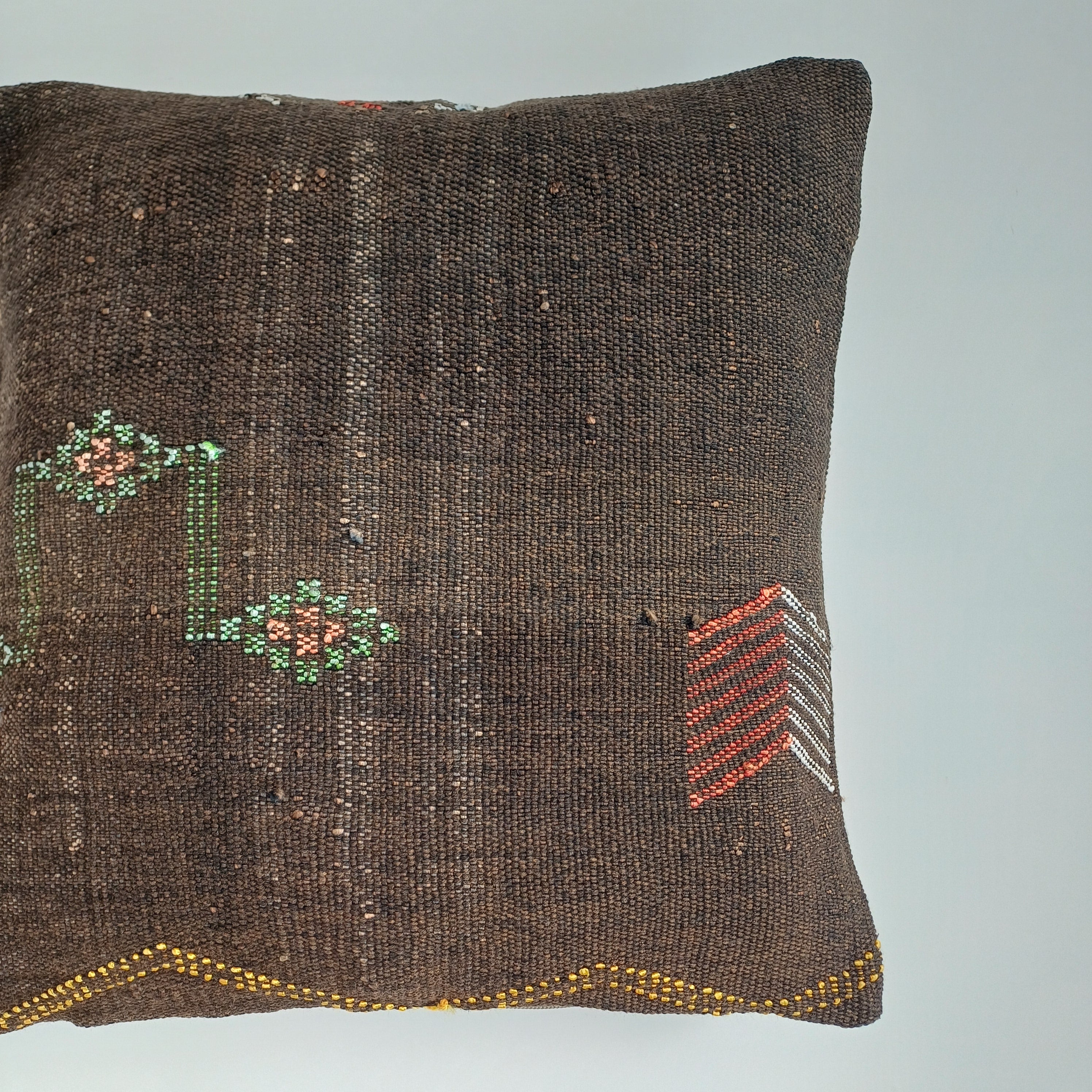 Moroccan Handmade Brown Cactus Silk Cushion Cover 16''x16'' / 40x40 CM