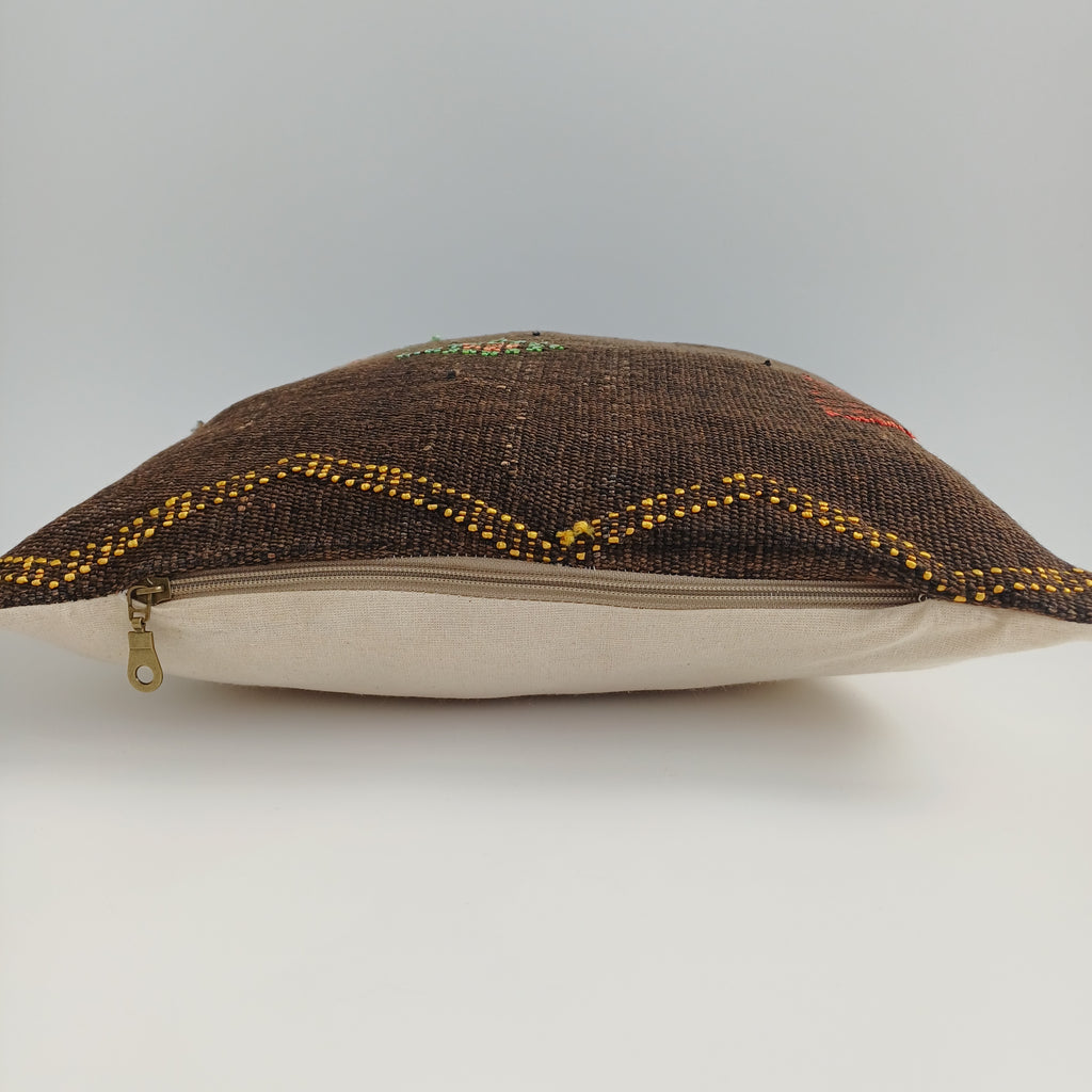 Moroccan Handmade Brown Cactus Silk Cushion Cover 16''x16'' / 40x40 CM