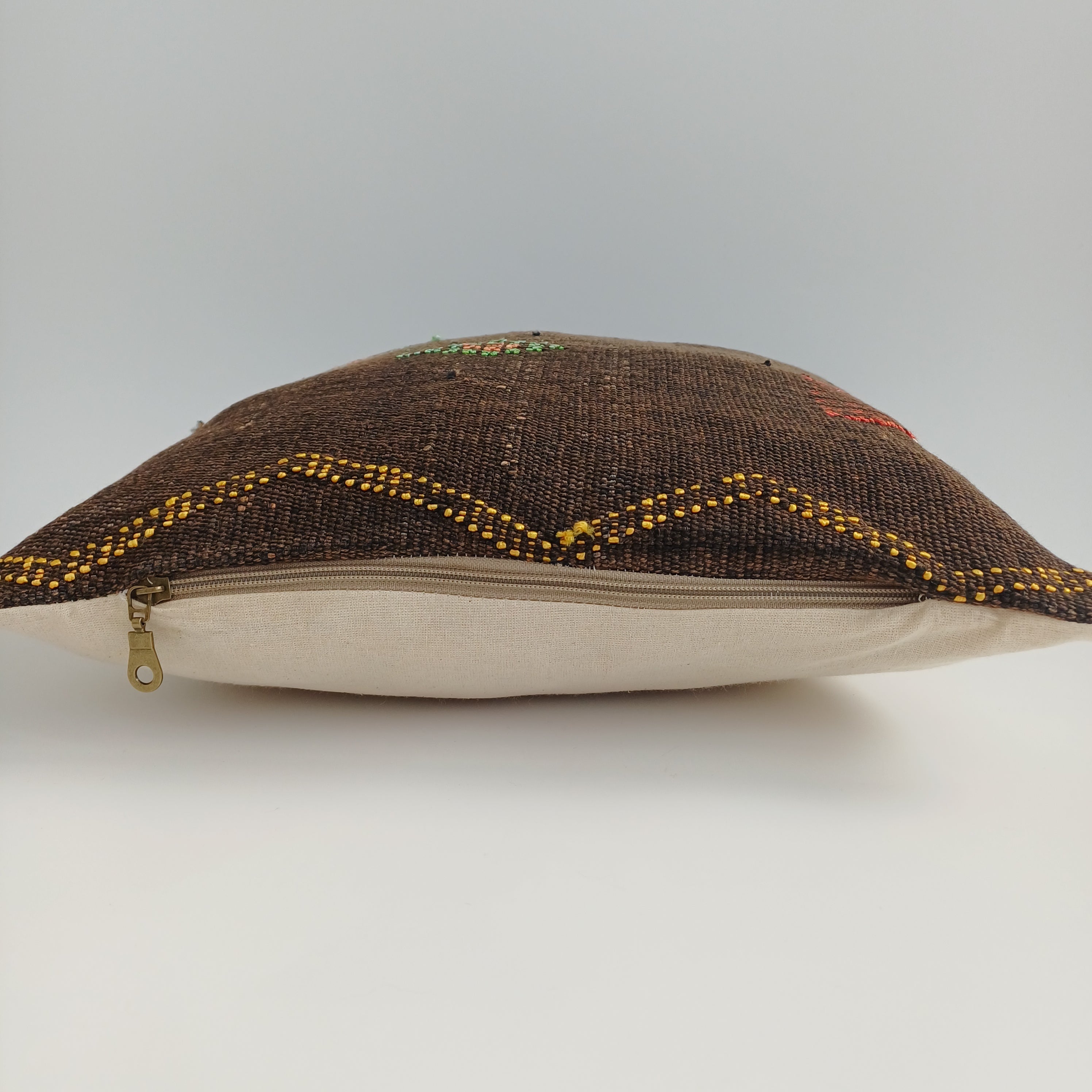 Moroccan Handmade Brown Cactus Silk Cushion Cover 16''x16'' / 40x40 CM
