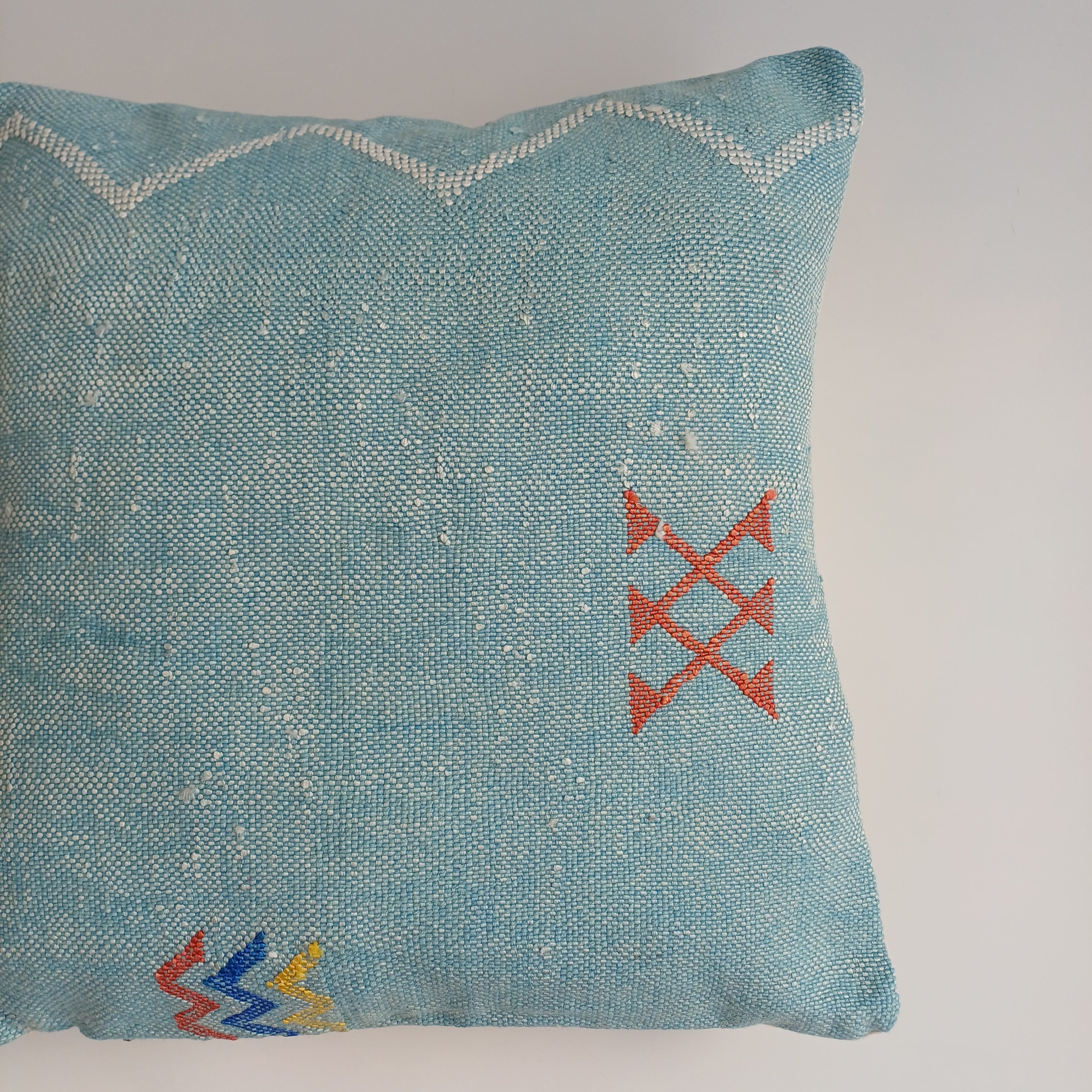 Moroccan Handmade Teal Blue Cactus Silk Cushion Cover 16''x16'' / 40x40 CM