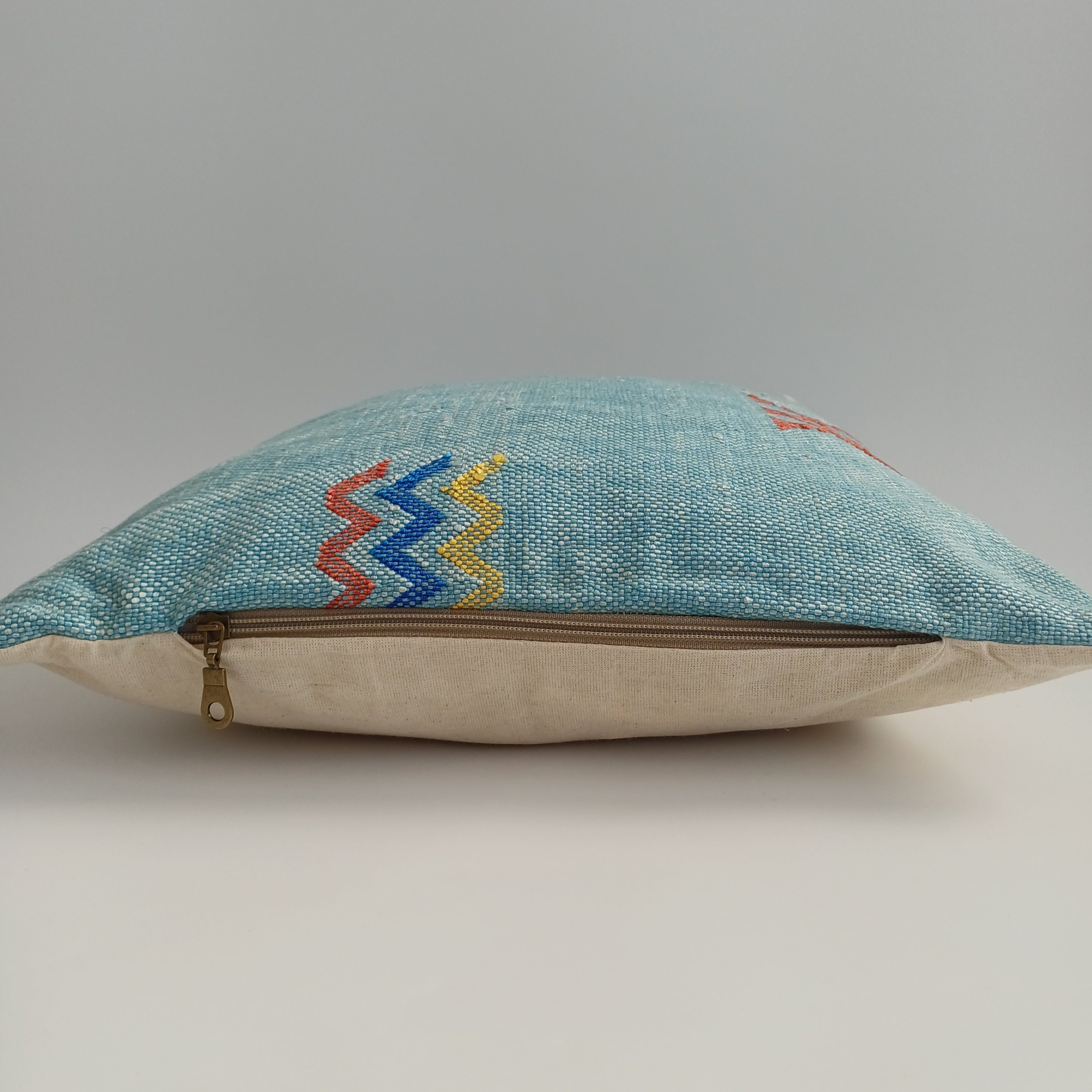 Moroccan Handmade Teal Blue Cactus Silk Cushion Cover 16''x16'' / 40x40 CM