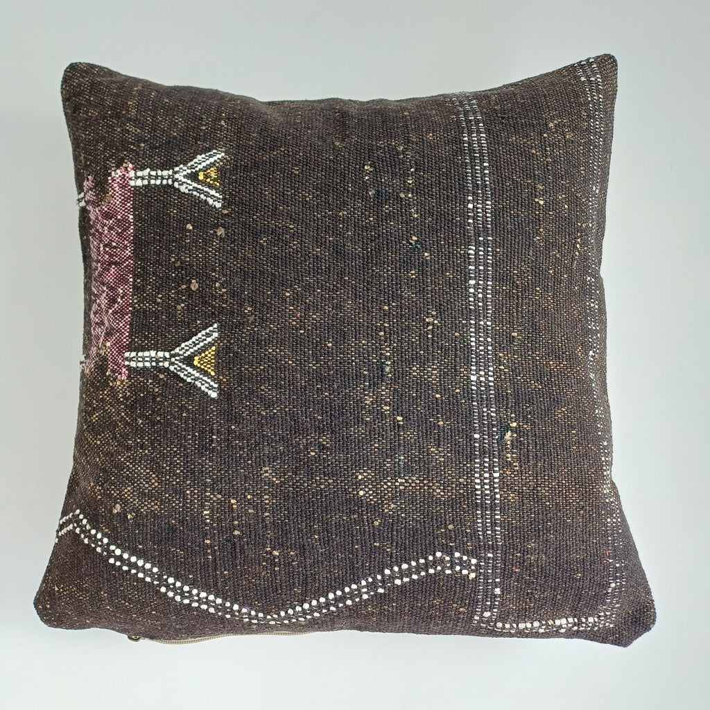Moroccan Handmade Brown Cactus Silk Cushion Cover 16''x16'' / 40x40 CM
