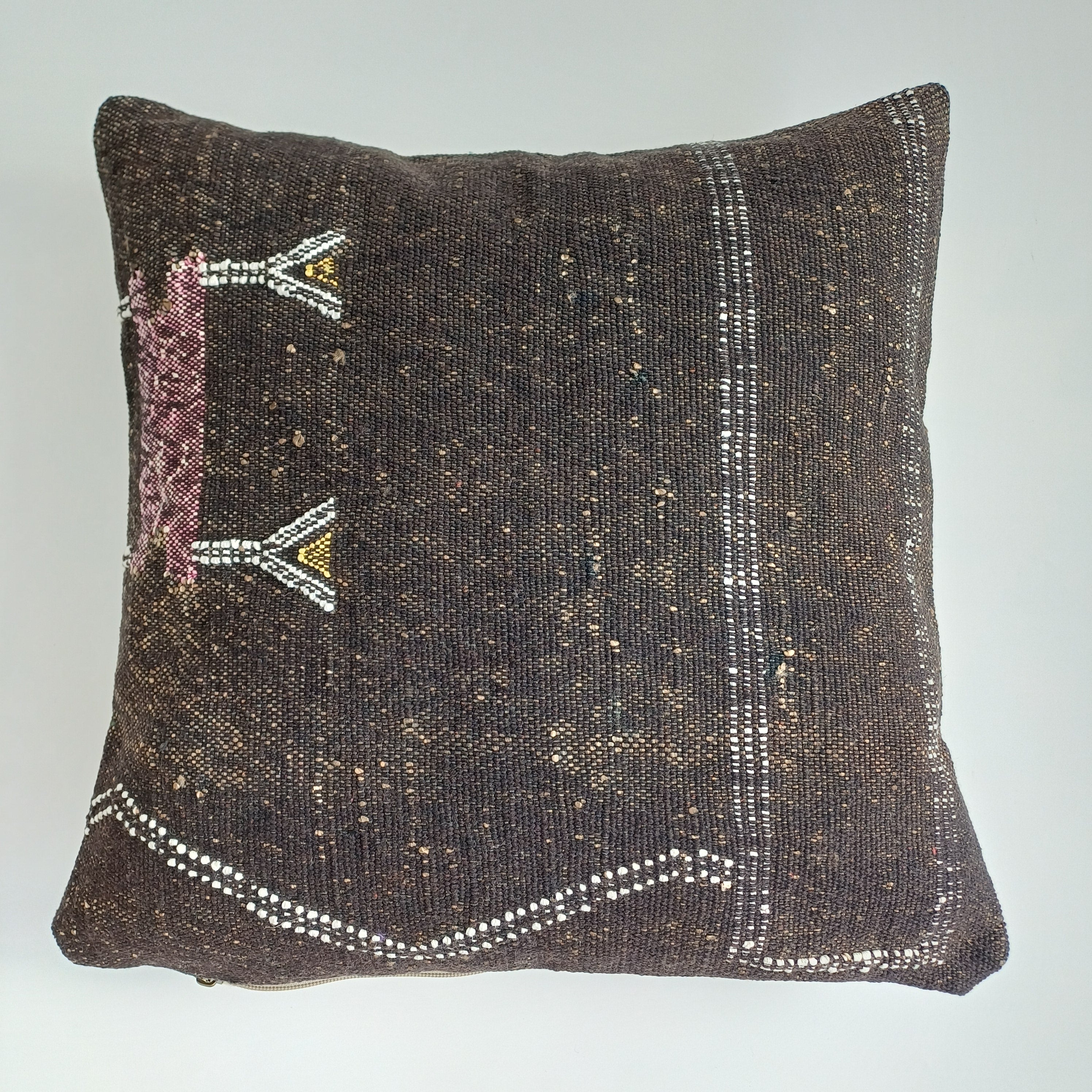 Moroccan Handmade Brown Cactus Silk Cushion Cover 16''x16'' / 40x40 CM