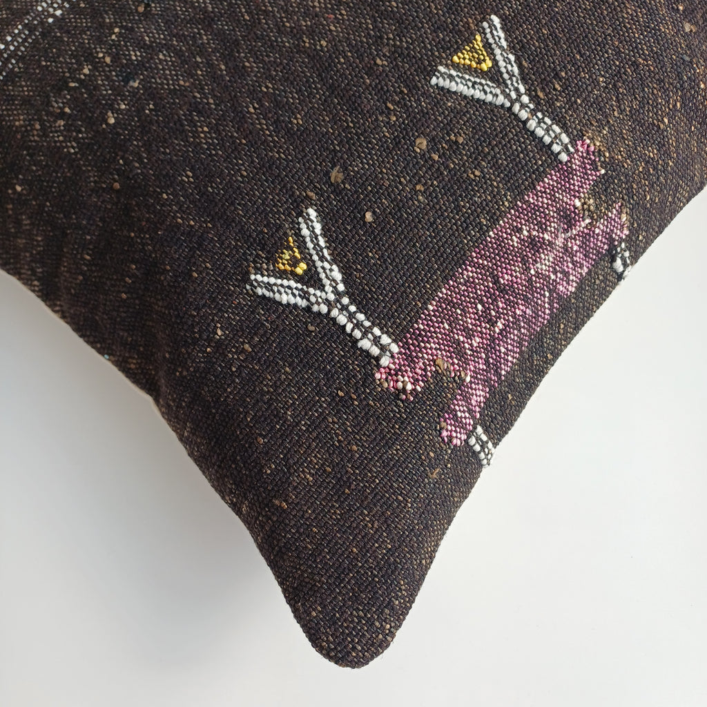 Moroccan Handmade Brown Cactus Silk Cushion Cover 16''x16'' / 40x40 CM