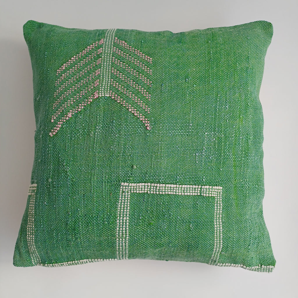 Moroccan Handmade Green Cactus Silk Cushion Cover 16''x16'' / 40x40 CM