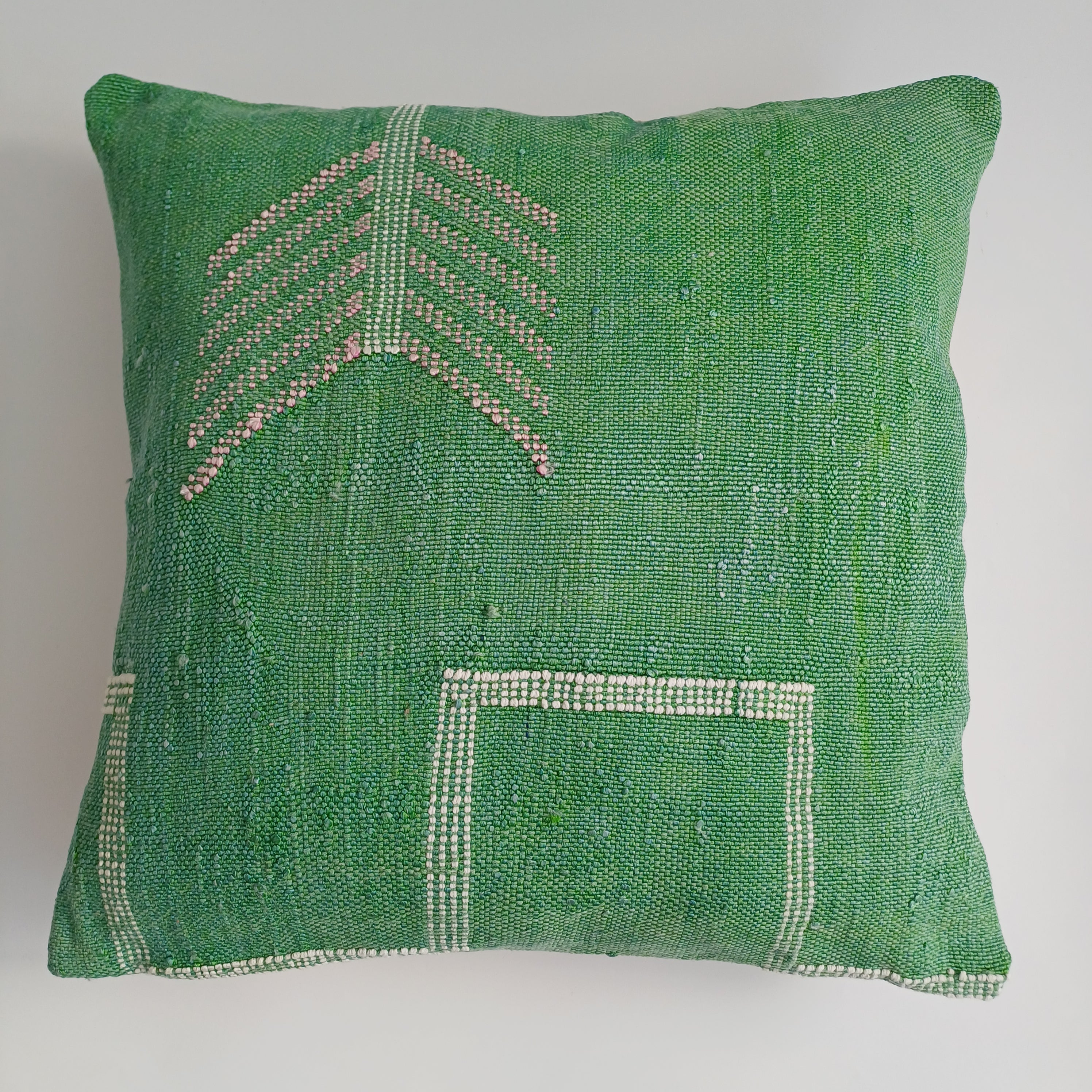 Moroccan Handmade Green Cactus Silk Cushion Cover 16''x16'' / 40x40 CM