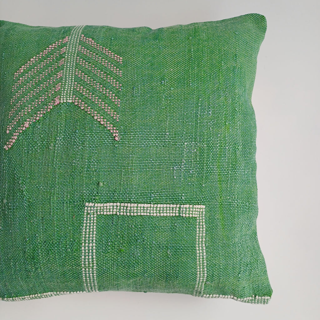 Moroccan Handmade Green Cactus Silk Cushion Cover 16''x16'' / 40x40 CM