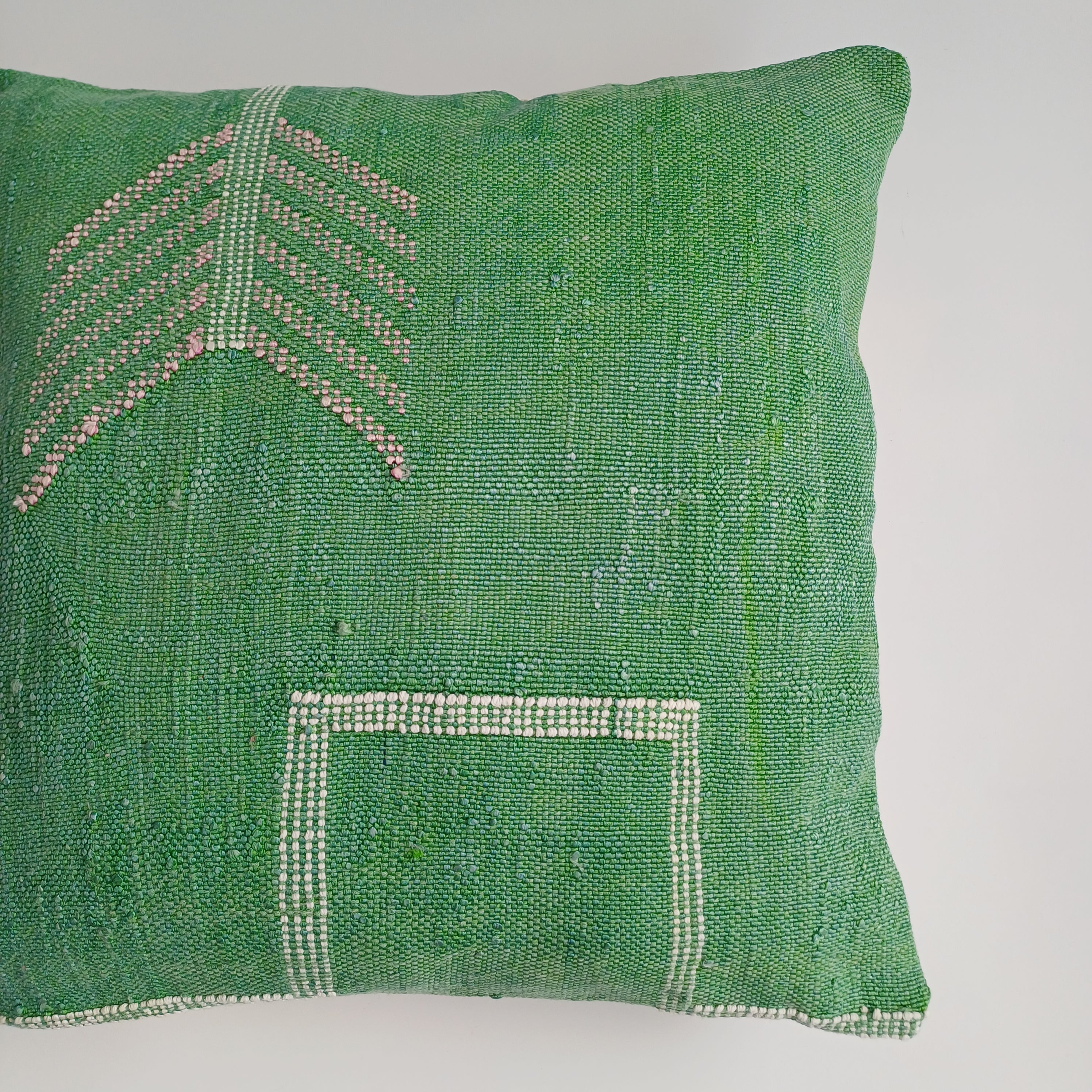 Moroccan Handmade Green Cactus Silk Cushion Cover 16''x16'' / 40x40 CM