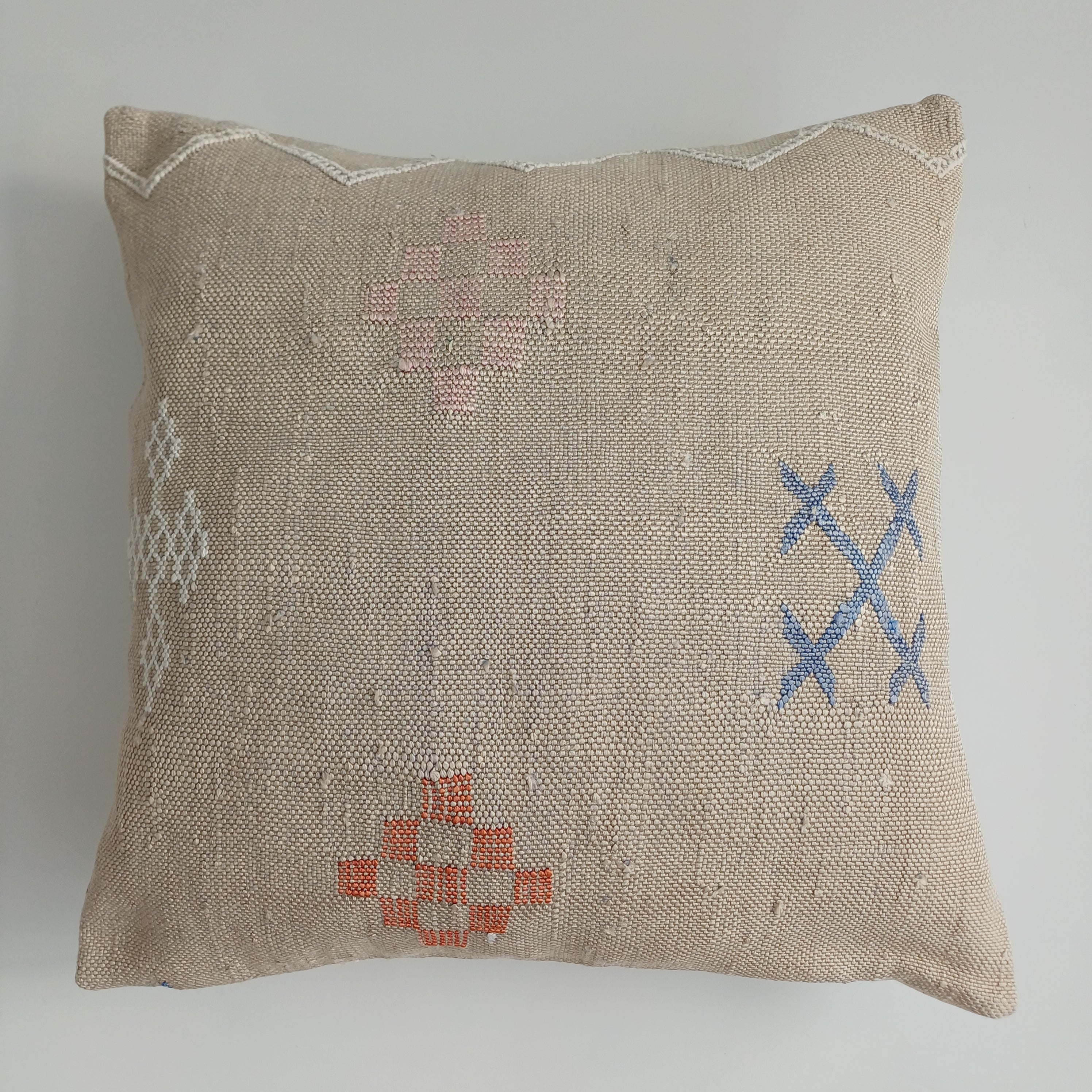 Moroccan Handmade Oatmeal Cactus Silk Cushion Cover 16''x16'' / 40x40 CM