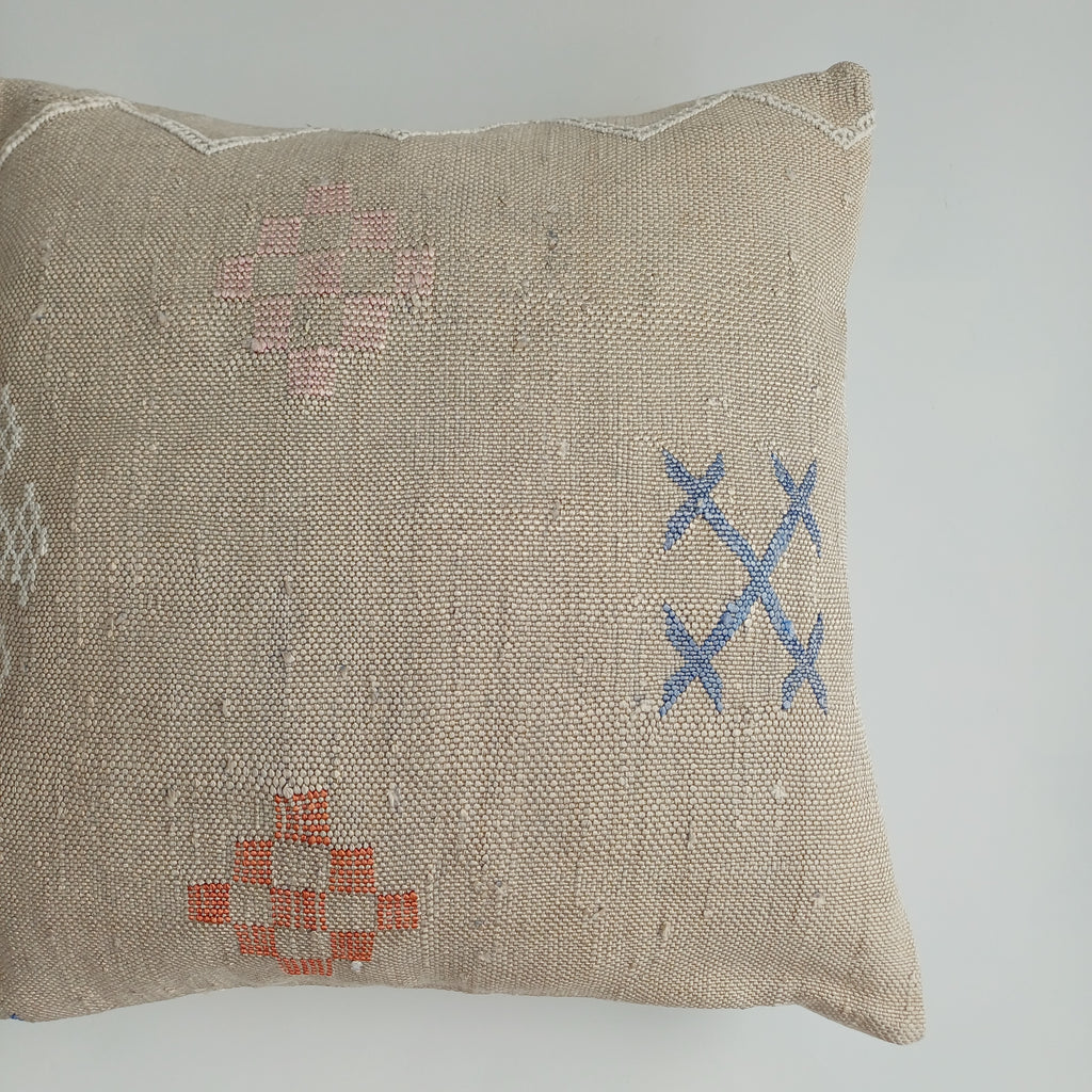 Moroccan Handmade Oatmeal Cactus Silk Cushion Cover 16''x16'' / 40x40 CM
