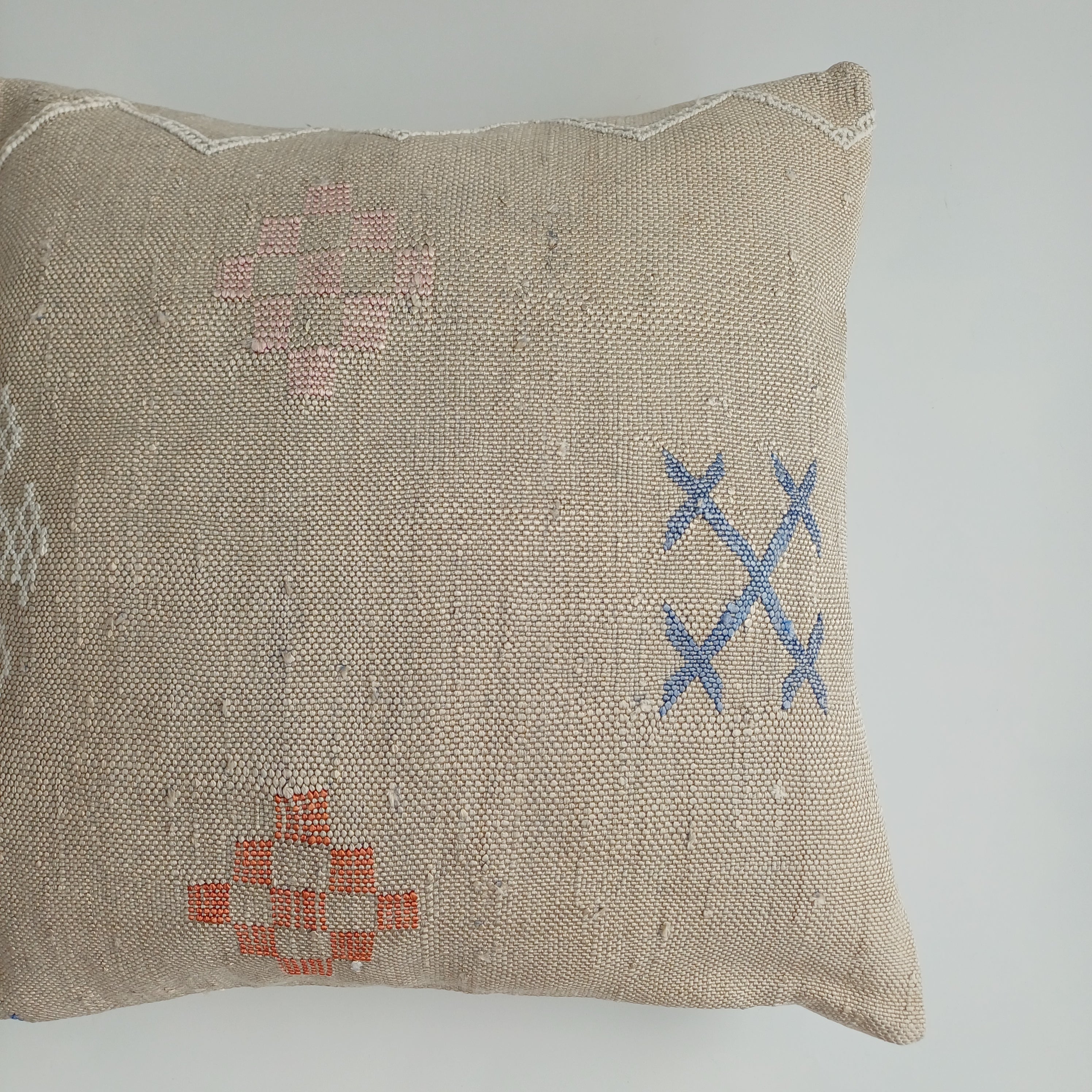 Moroccan Handmade Oatmeal Cactus Silk Cushion Cover 16''x16'' / 40x40 CM