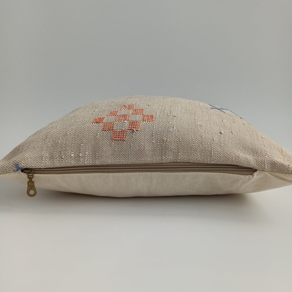 Moroccan Handmade Oatmeal Cactus Silk Cushion Cover 16''x16'' / 40x40 CM