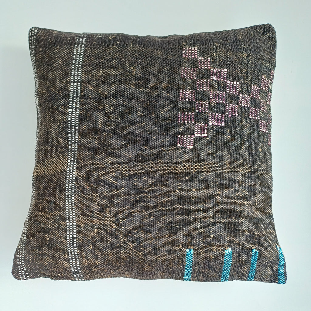 Moroccan Handmade Brown Cactus Silk Cushion Cover 16''x16'' / 40x40 CM