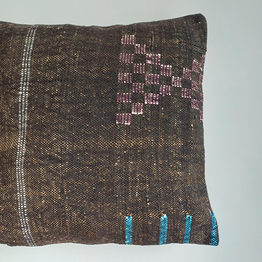 Moroccan Handmade Brown Cactus Silk Cushion Cover 16''x16'' / 40x40 CM