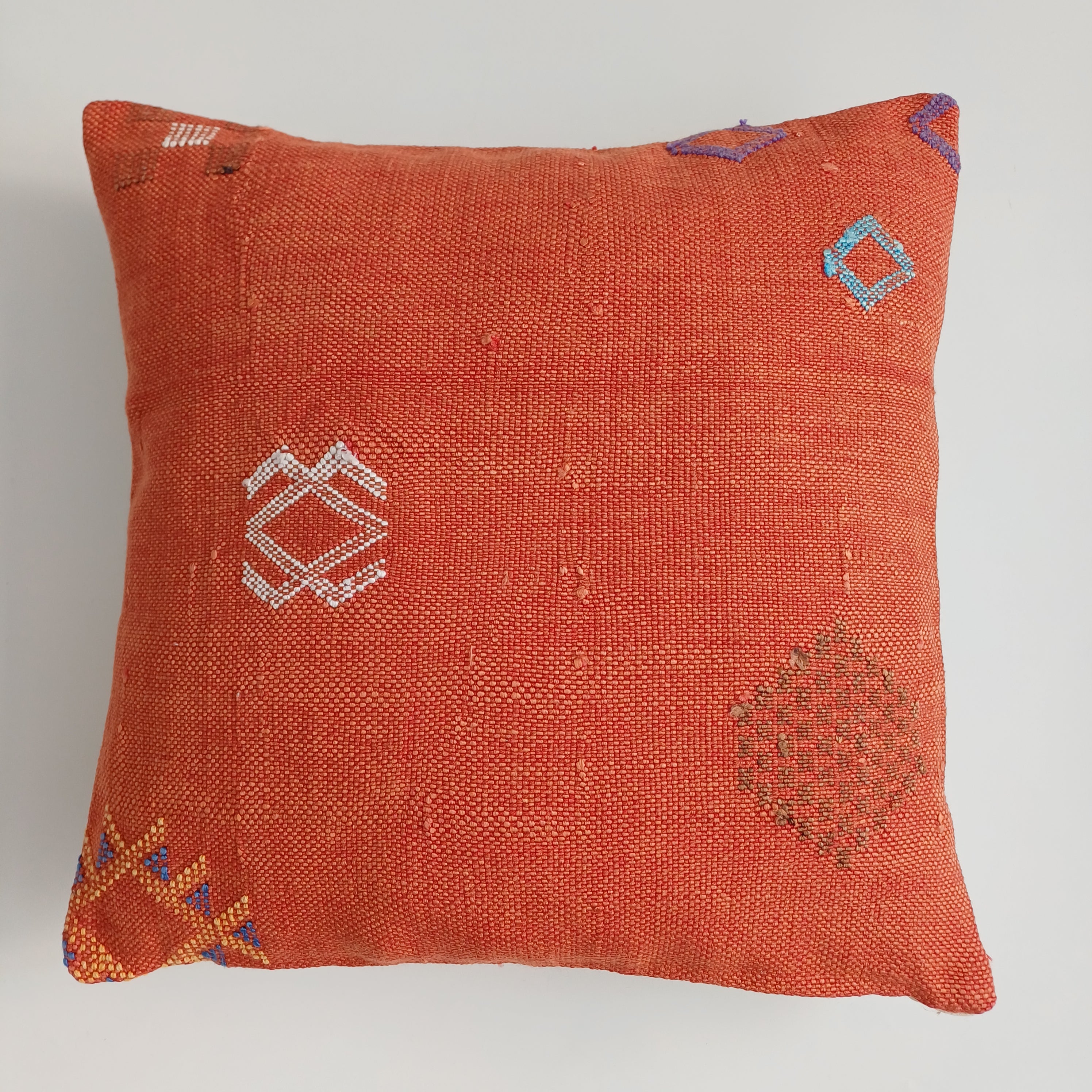 Moroccan Handmade Red Orange Cactus Silk Cushion Cover 16''x16'' / 40x40 CM