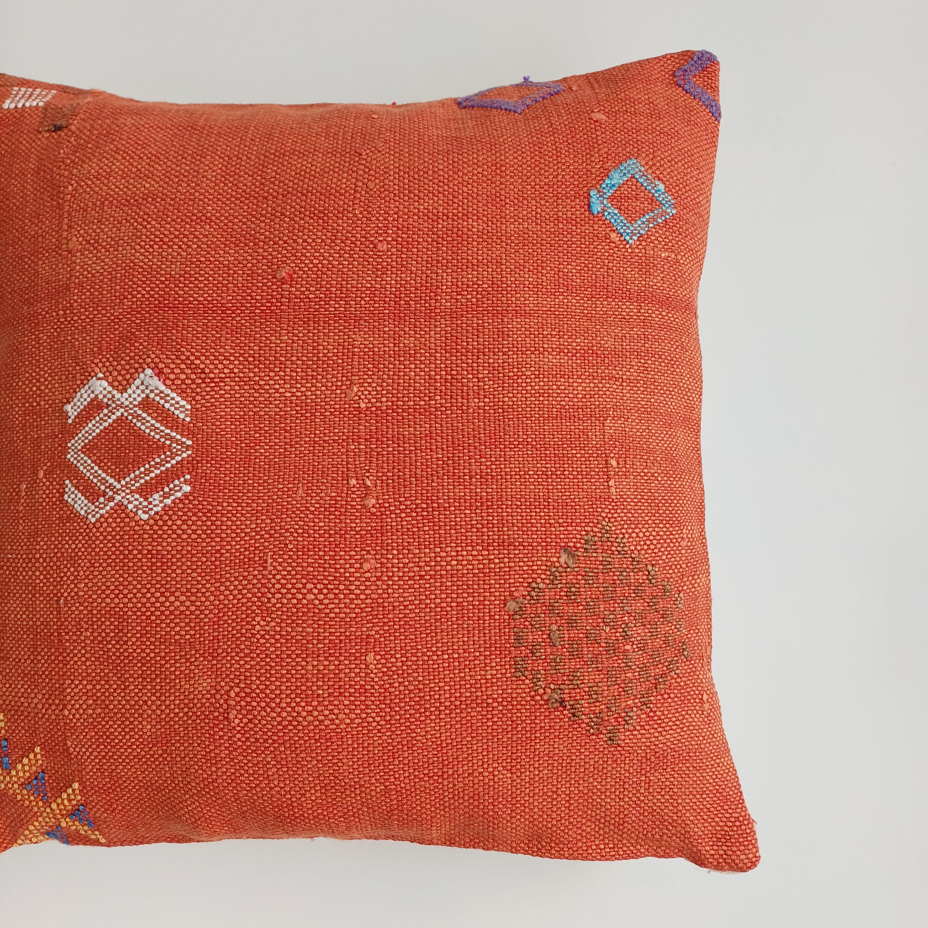 Moroccan Handmade Red Orange Cactus Silk Cushion Cover 16''x16'' / 40x40 CM