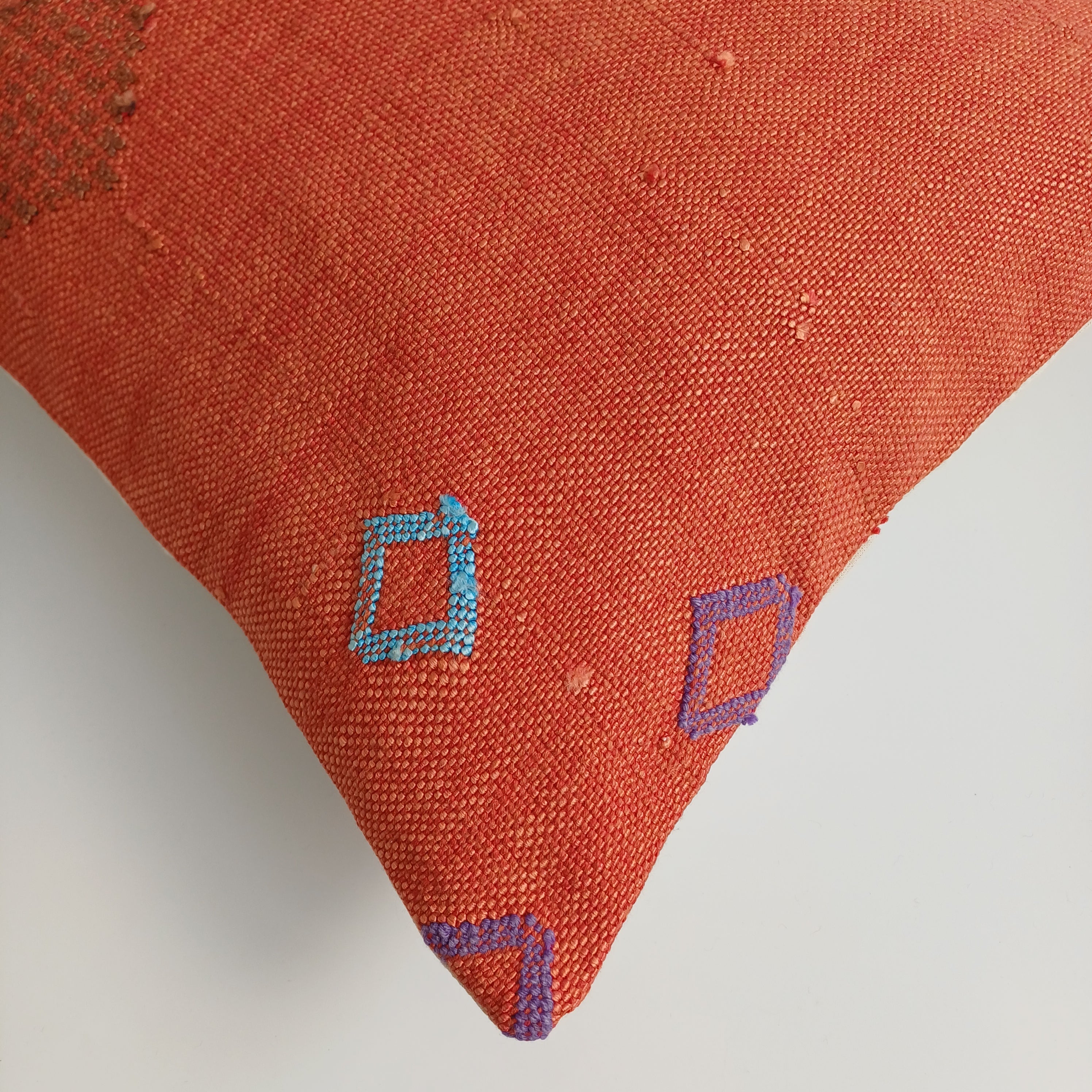 Moroccan Handmade Red Orange Cactus Silk Cushion Cover 16''x16'' / 40x40 CM