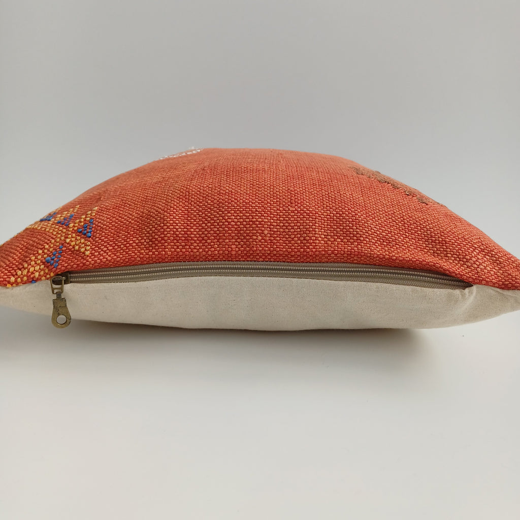 Moroccan Handmade Red Orange Cactus Silk Cushion Cover 16''x16'' / 40x40 CM