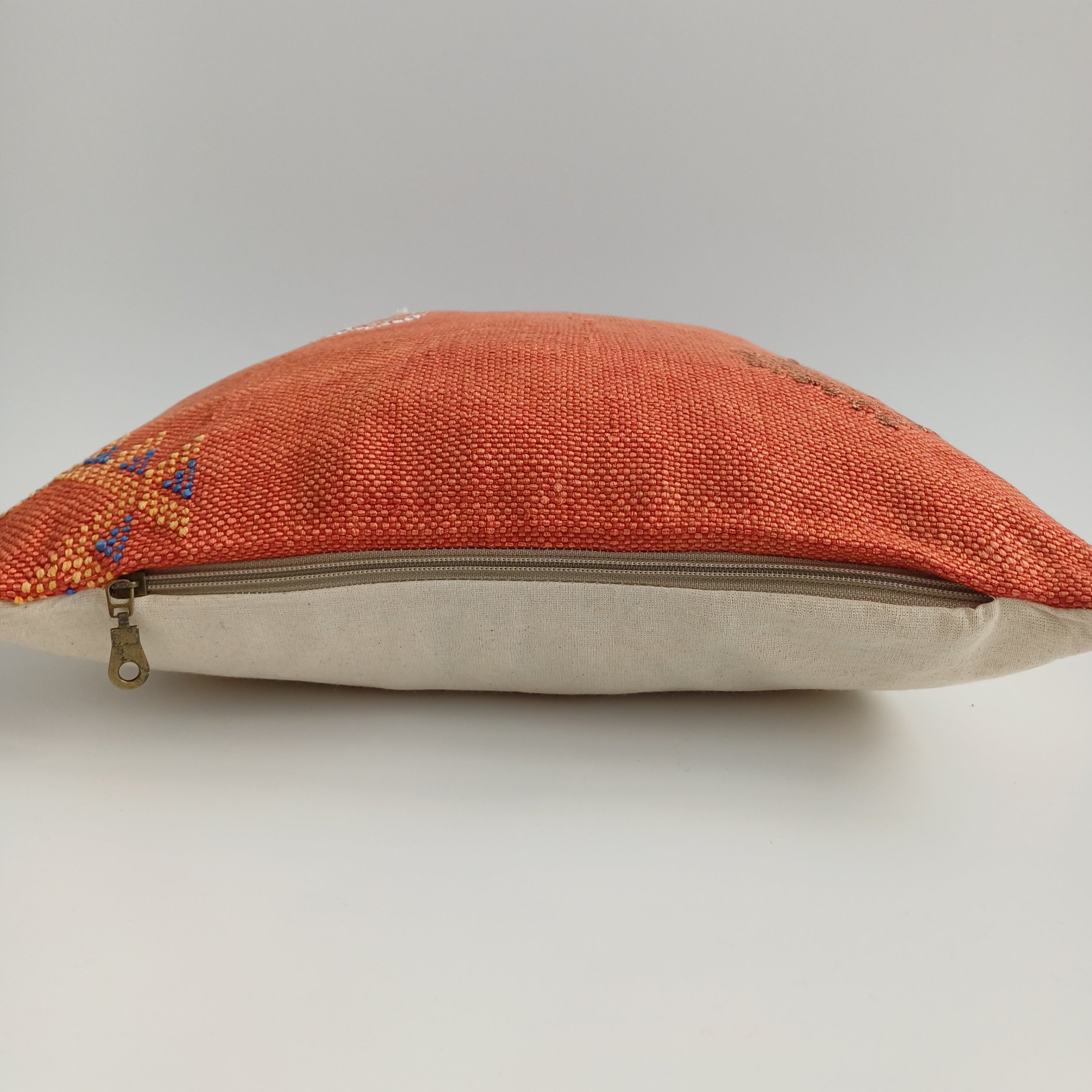 Moroccan Handmade Red Orange Cactus Silk Cushion Cover 16''x16'' / 40x40 CM