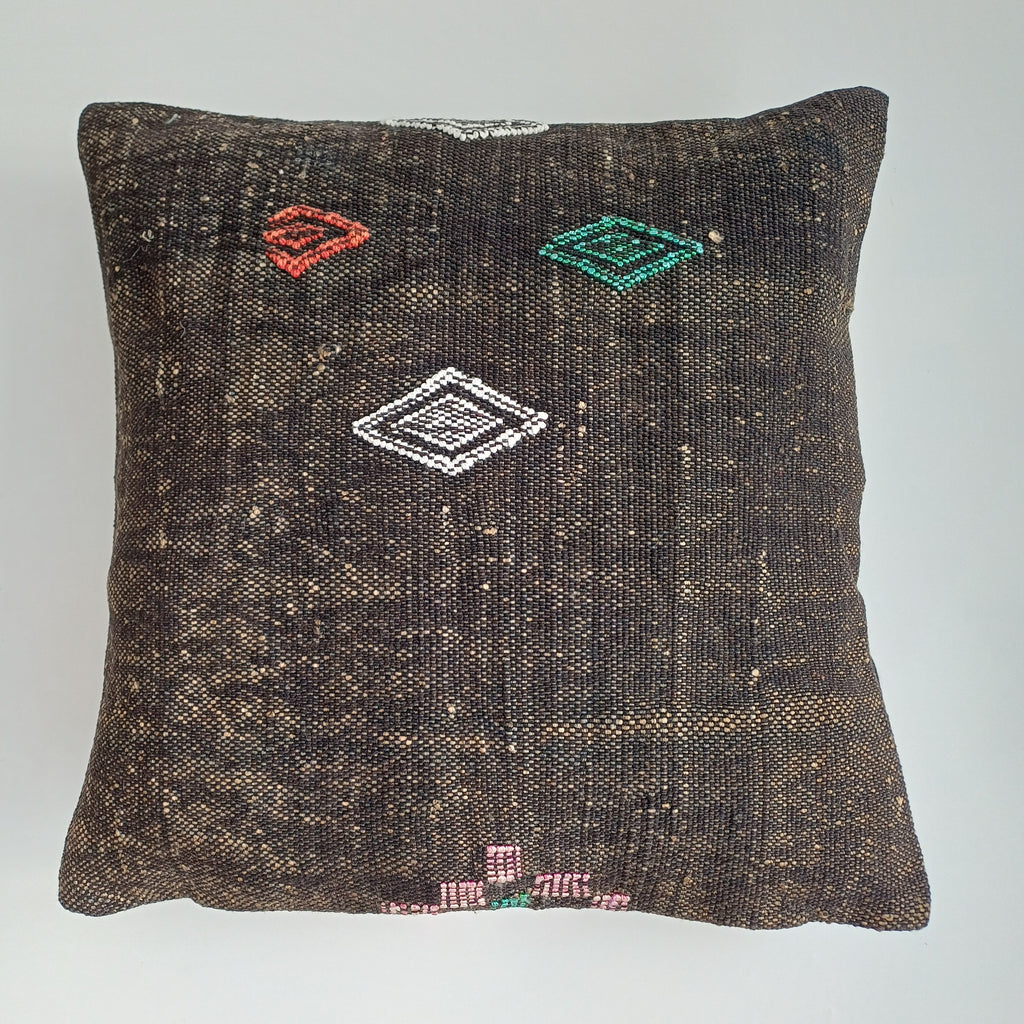 Moroccan Handmade Brown Cactus Silk Cushion Cover 16''x16'' / 40x40 CM