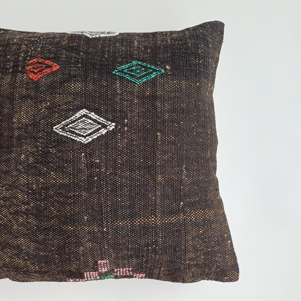 Moroccan Handmade Brown Cactus Silk Cushion Cover 16''x16'' / 40x40 CM