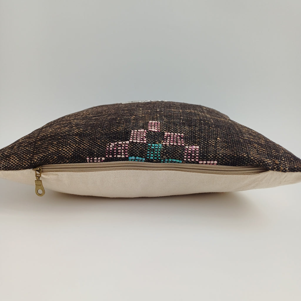 Moroccan Handmade Brown Cactus Silk Cushion Cover 16''x16'' / 40x40 CM