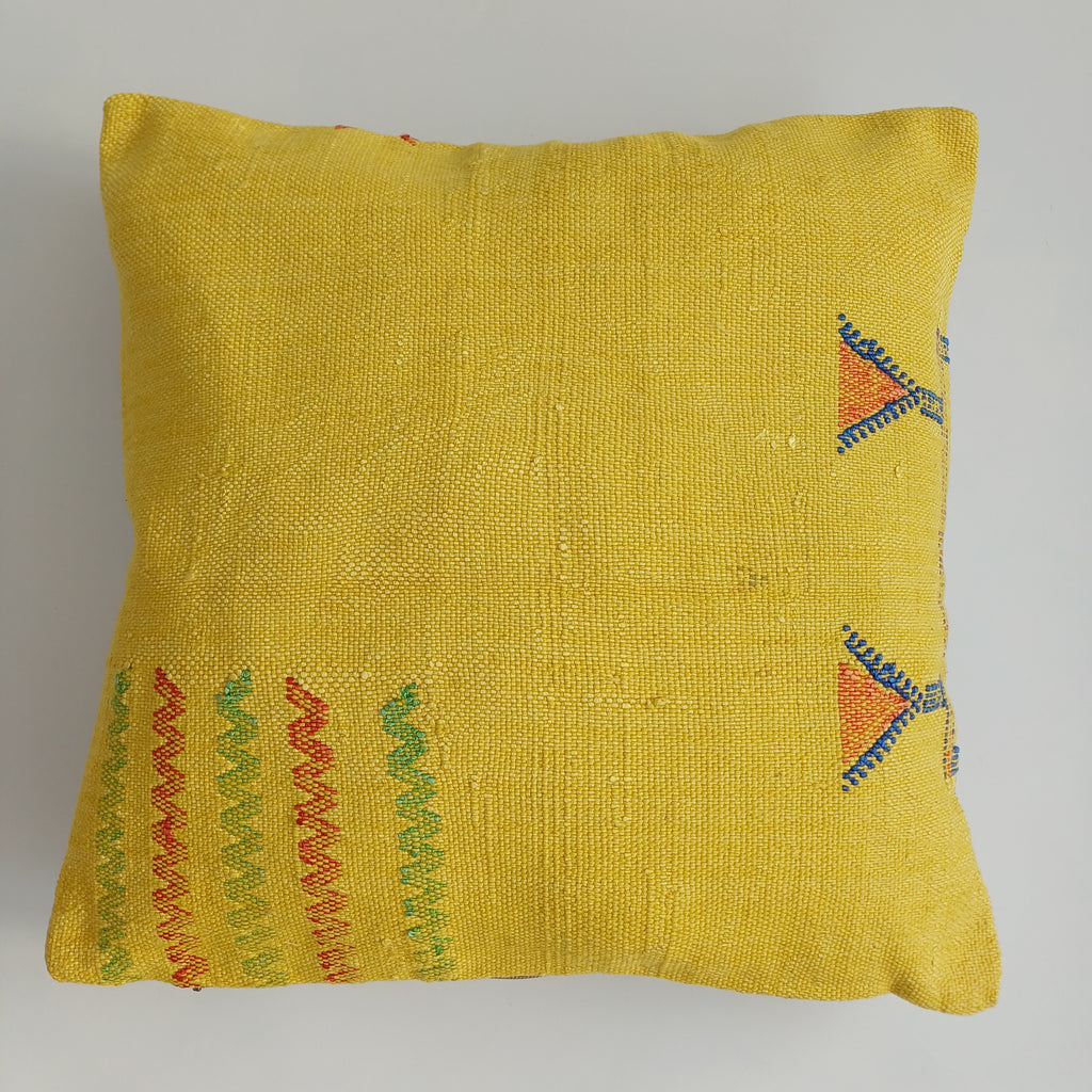 Moroccan Handmade Yellow Cactus Silk Cushion Cover 16''x16'' / 40x40 CM