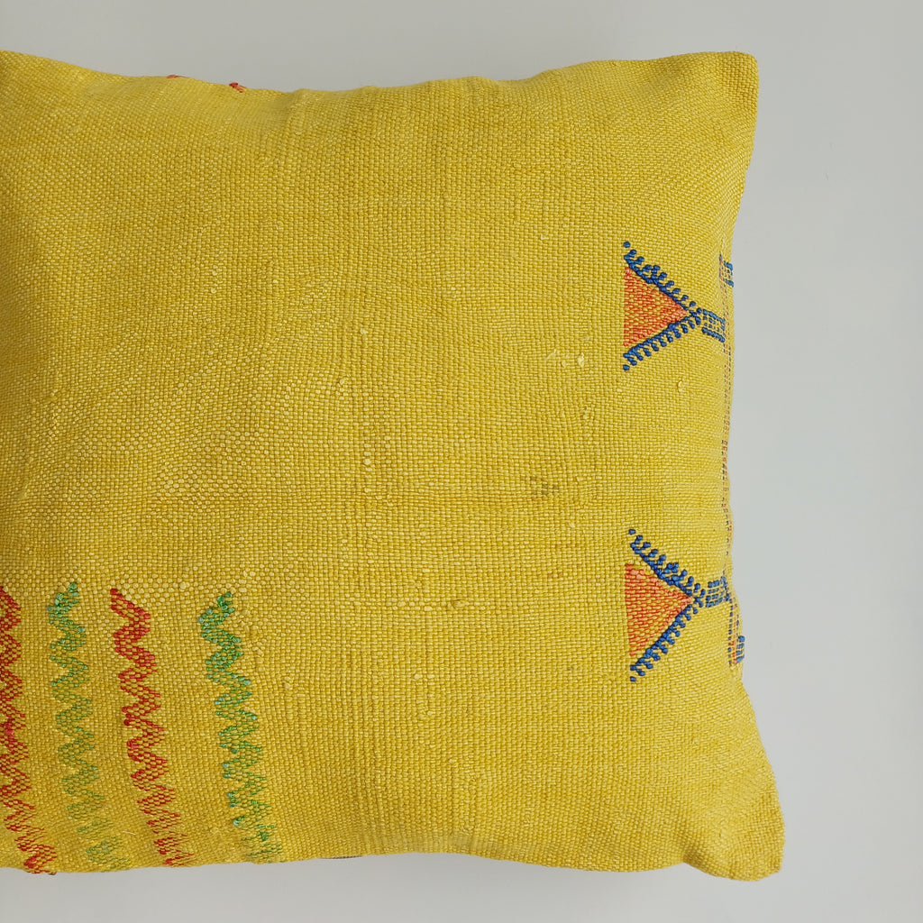 Moroccan Handmade Yellow Cactus Silk Cushion Cover 16''x16'' / 40x40 CM