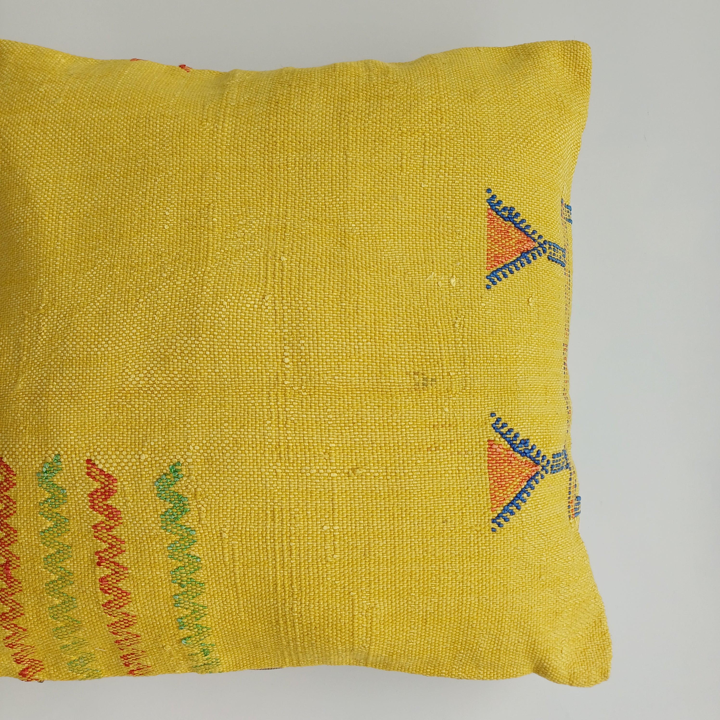 Moroccan Handmade Yellow Cactus Silk Cushion Cover 16''x16'' / 40x40 CM
