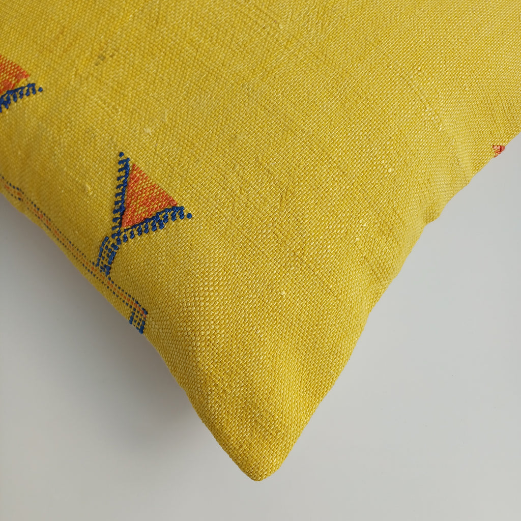 Moroccan Handmade Yellow Cactus Silk Cushion Cover 16''x16'' / 40x40 CM