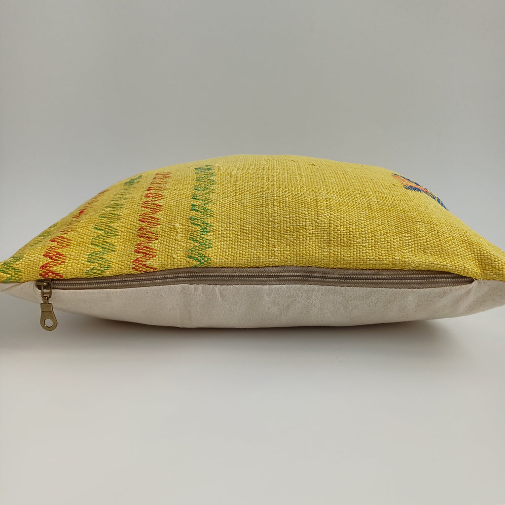 Moroccan Handmade Yellow Cactus Silk Cushion Cover 16''x16'' / 40x40 CM