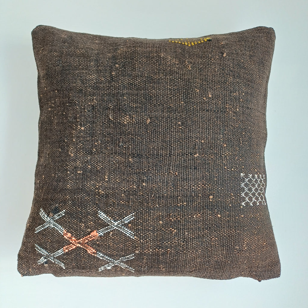Moroccan Handmade Brown Cactus Silk Cushion Cover 16''x16'' / 40x40 CM