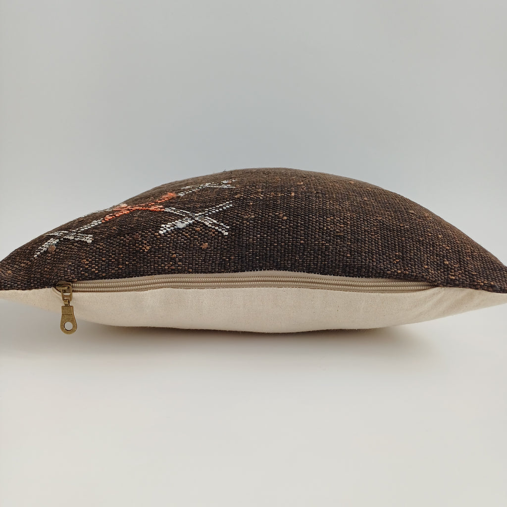 Moroccan Handmade Brown Cactus Silk Cushion Cover 16''x16'' / 40x40 CM
