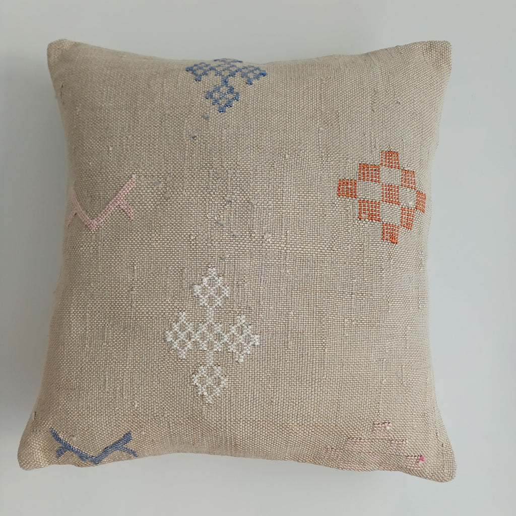 Moroccan Handmade Oatmeal Cactus Silk Cushion Cover 16''x16'' / 40x40 CM