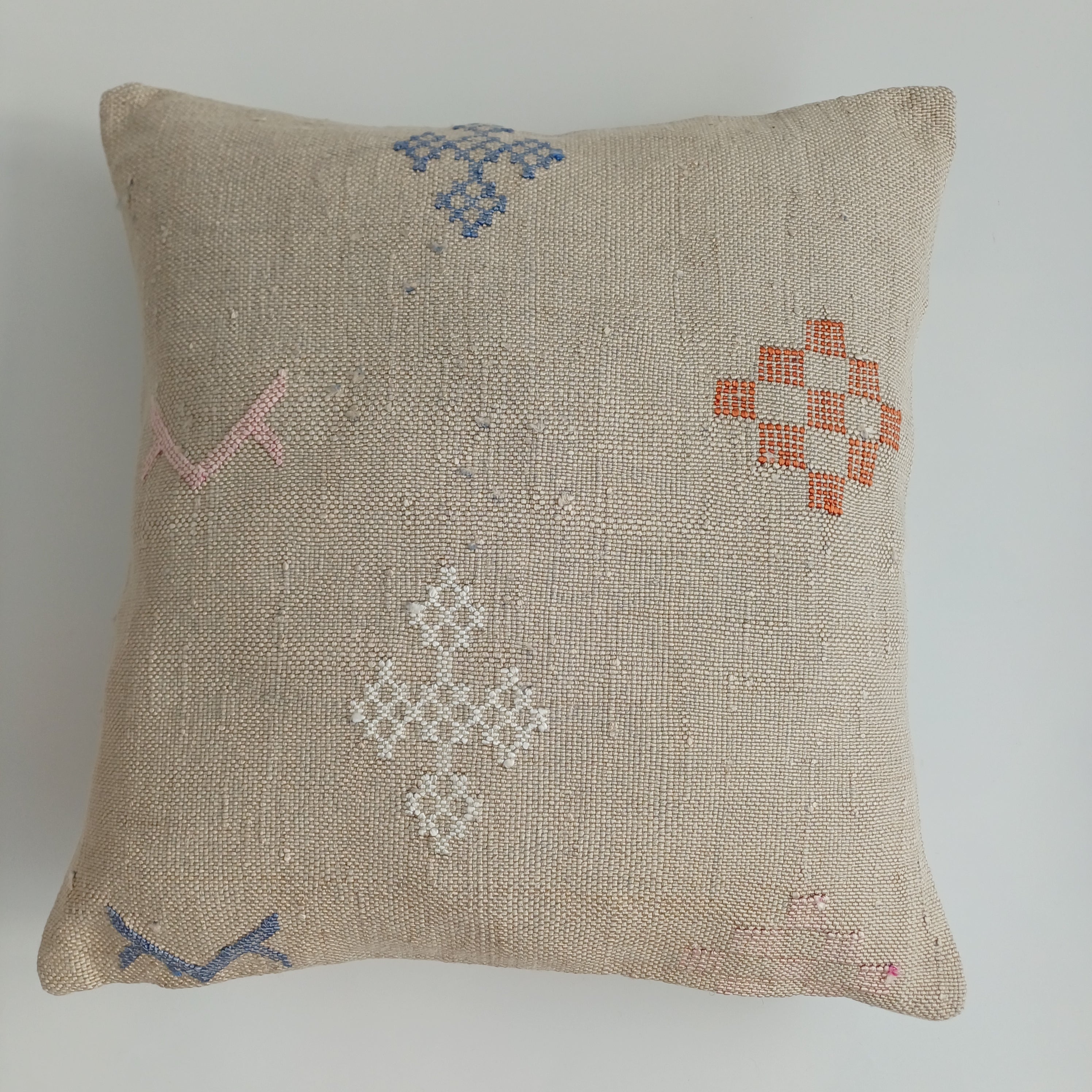 Moroccan Handmade Oatmeal Cactus Silk Cushion Cover 16''x16'' / 40x40 CM