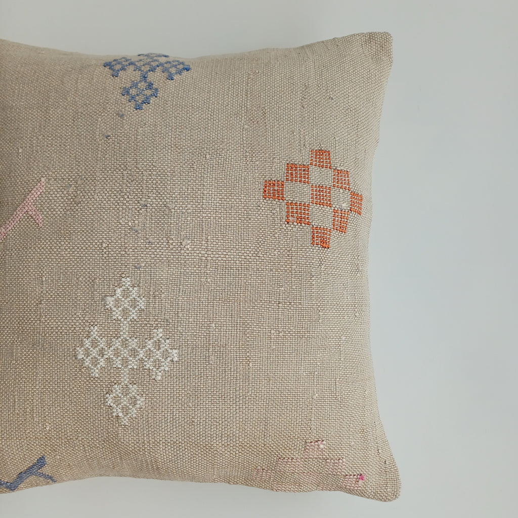 Moroccan Handmade Oatmeal Cactus Silk Cushion Cover 16''x16'' / 40x40 CM