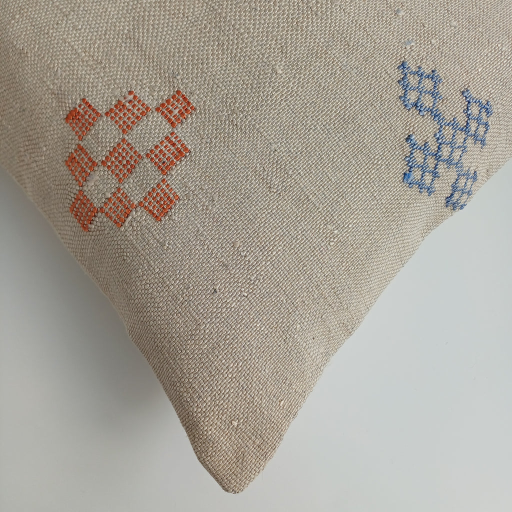 Moroccan Handmade Oatmeal Cactus Silk Cushion Cover 16''x16'' / 40x40 CM