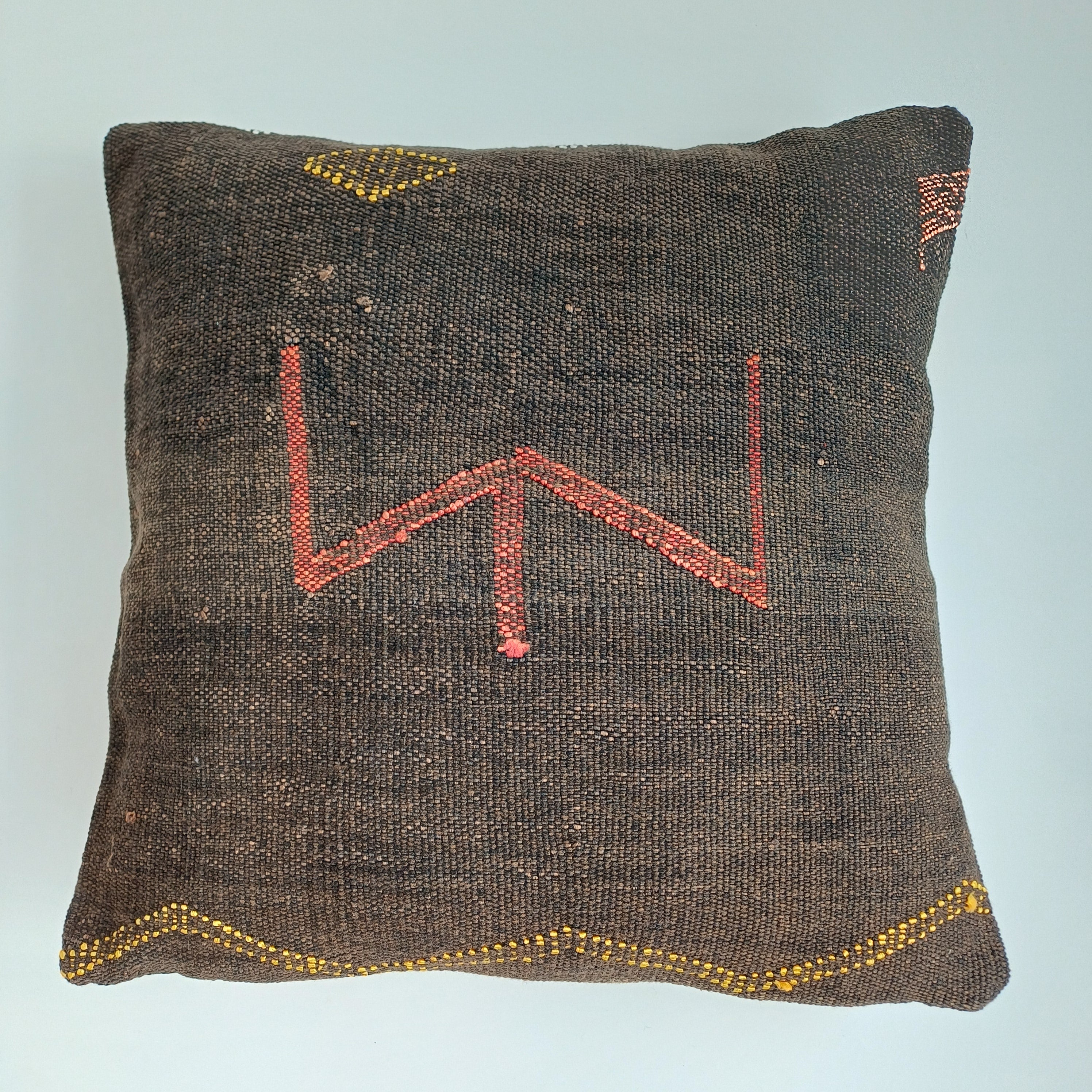 Moroccan Handmade Brown Cactus Silk Cushion Cover 16''x16'' / 40x40 CM