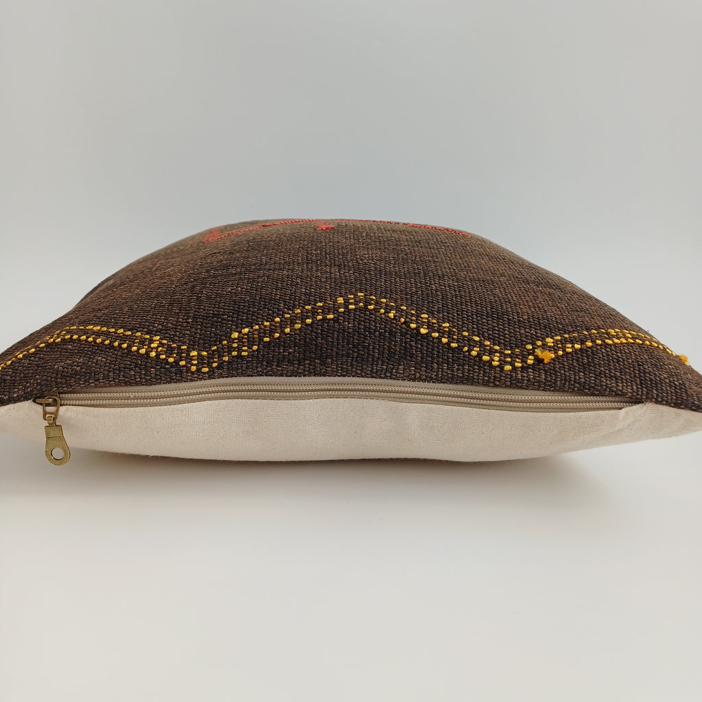 Moroccan Handmade Brown Cactus Silk Cushion Cover 16''x16'' / 40x40 CM