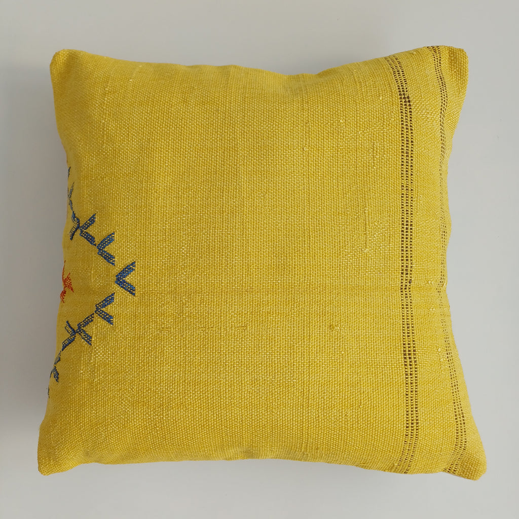 Moroccan Handmade Yellow Cactus Silk Cushion Cover 16''x16'' / 40x40 CM