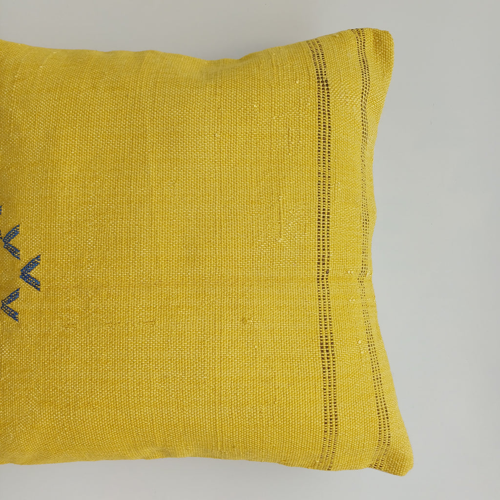 Moroccan Handmade Yellow Cactus Silk Cushion Cover 16''x16'' / 40x40 CM