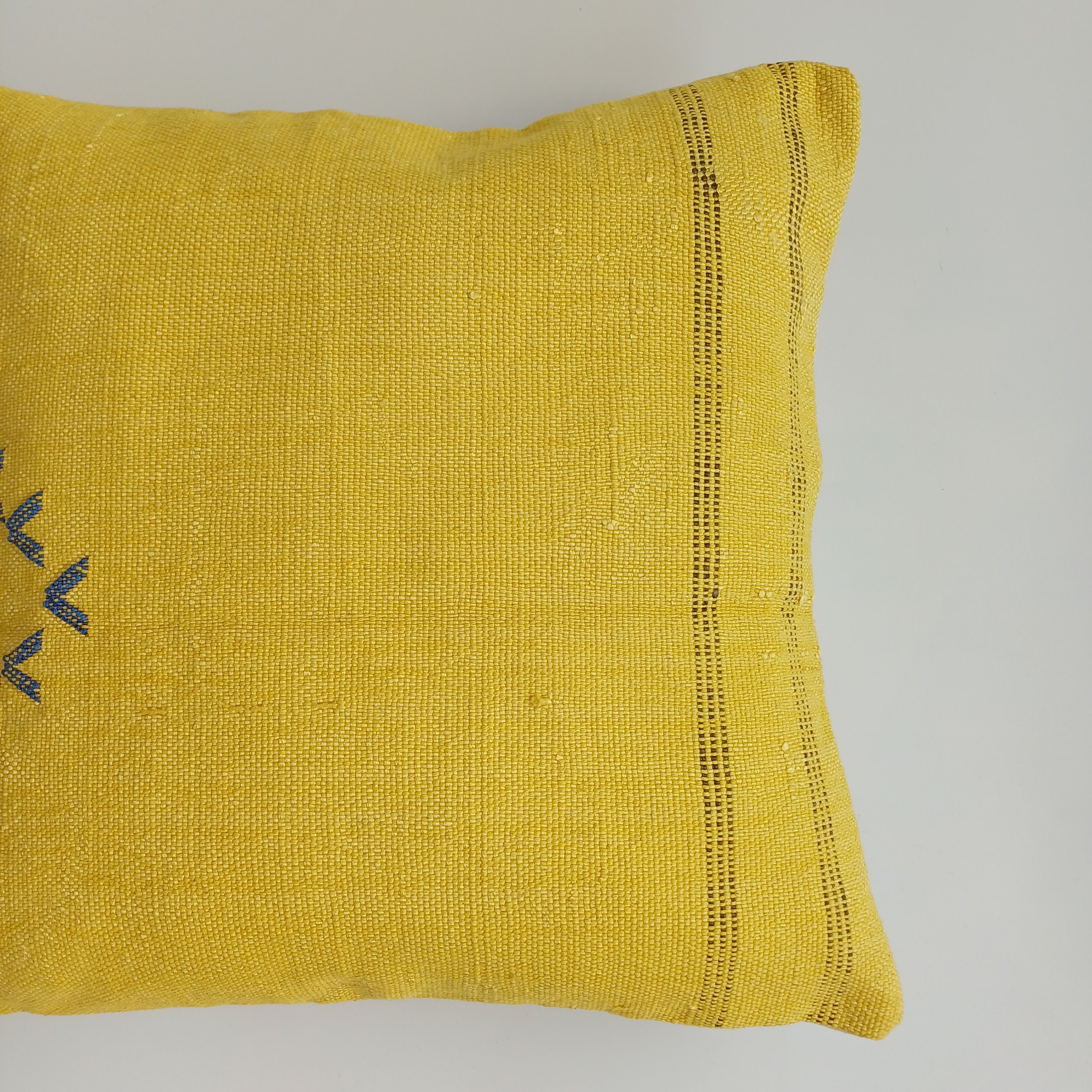 Moroccan Handmade Yellow Cactus Silk Cushion Cover 16''x16'' / 40x40 CM