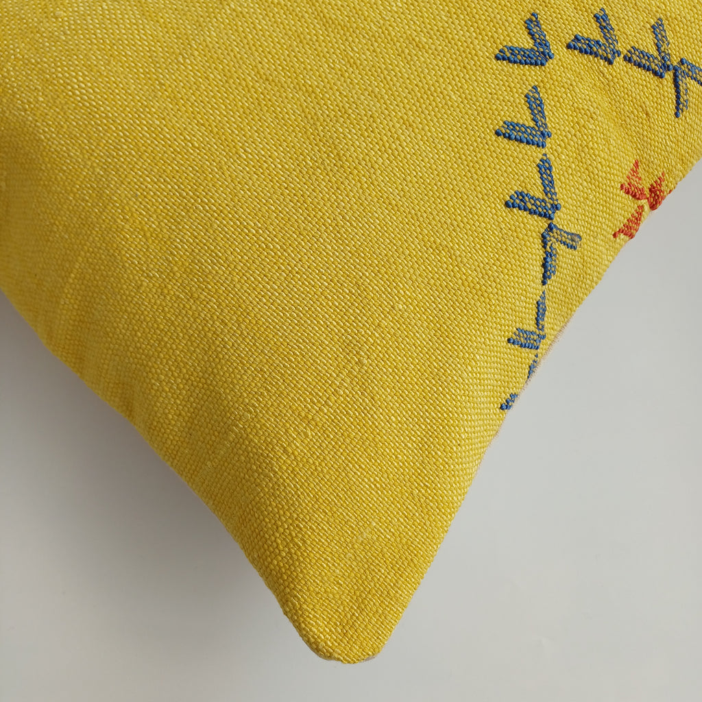 Moroccan Handmade Yellow Cactus Silk Cushion Cover 16''x16'' / 40x40 CM