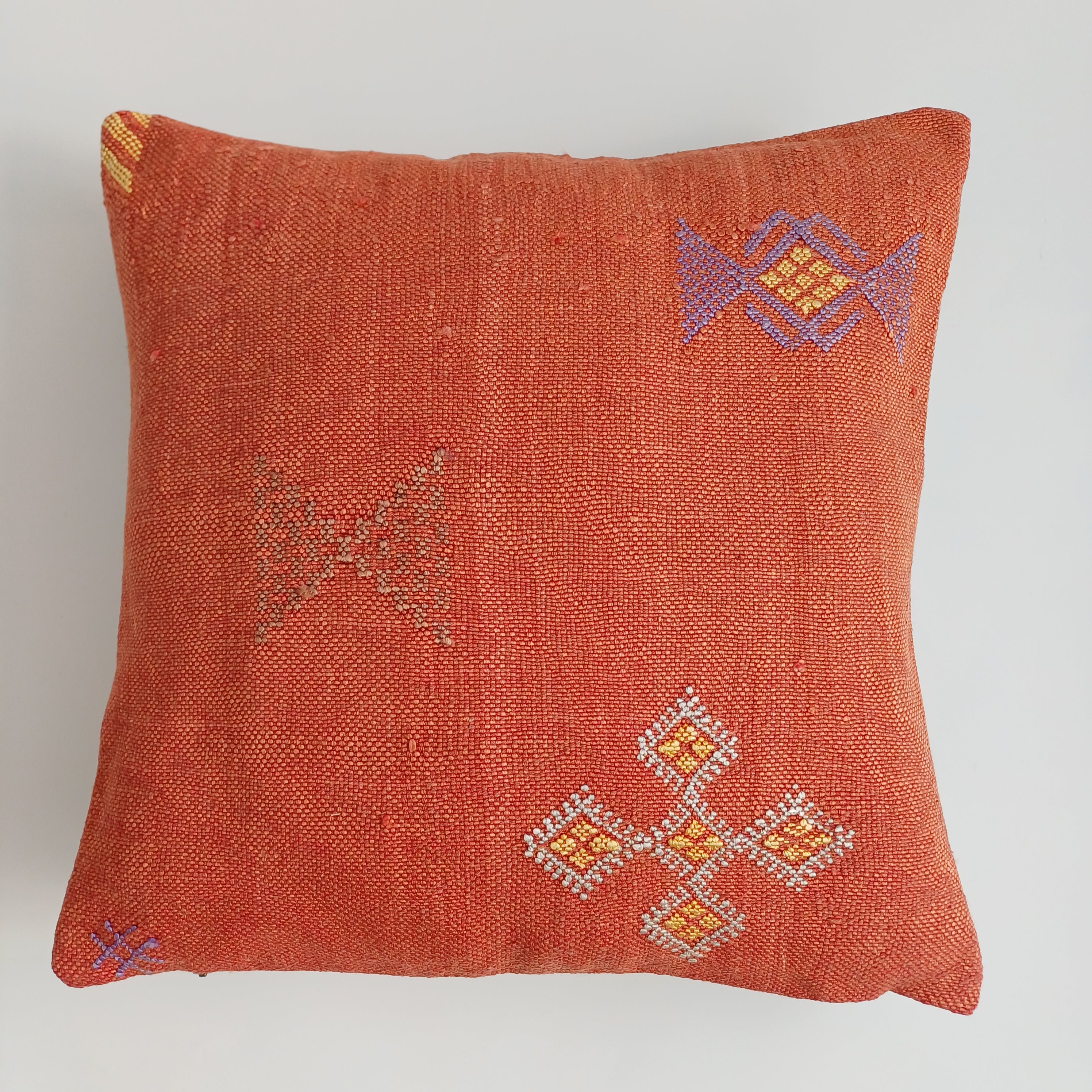 Moroccan Handmade Red Orange Cactus Silk Cushion Cover 16''x16'' / 40x40 CM