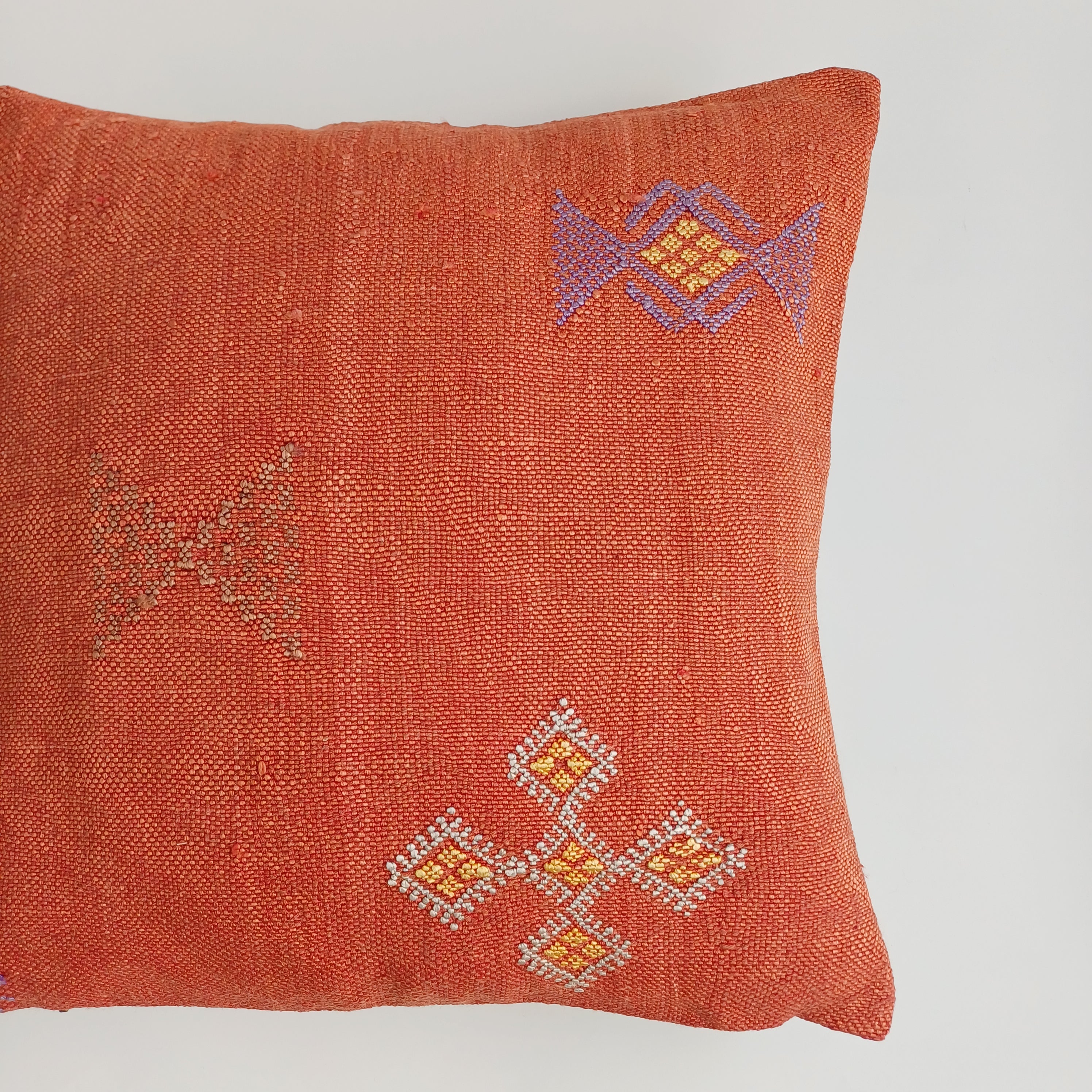 Moroccan Handmade Red Orange Cactus Silk Cushion Cover 16''x16'' / 40x40 CM