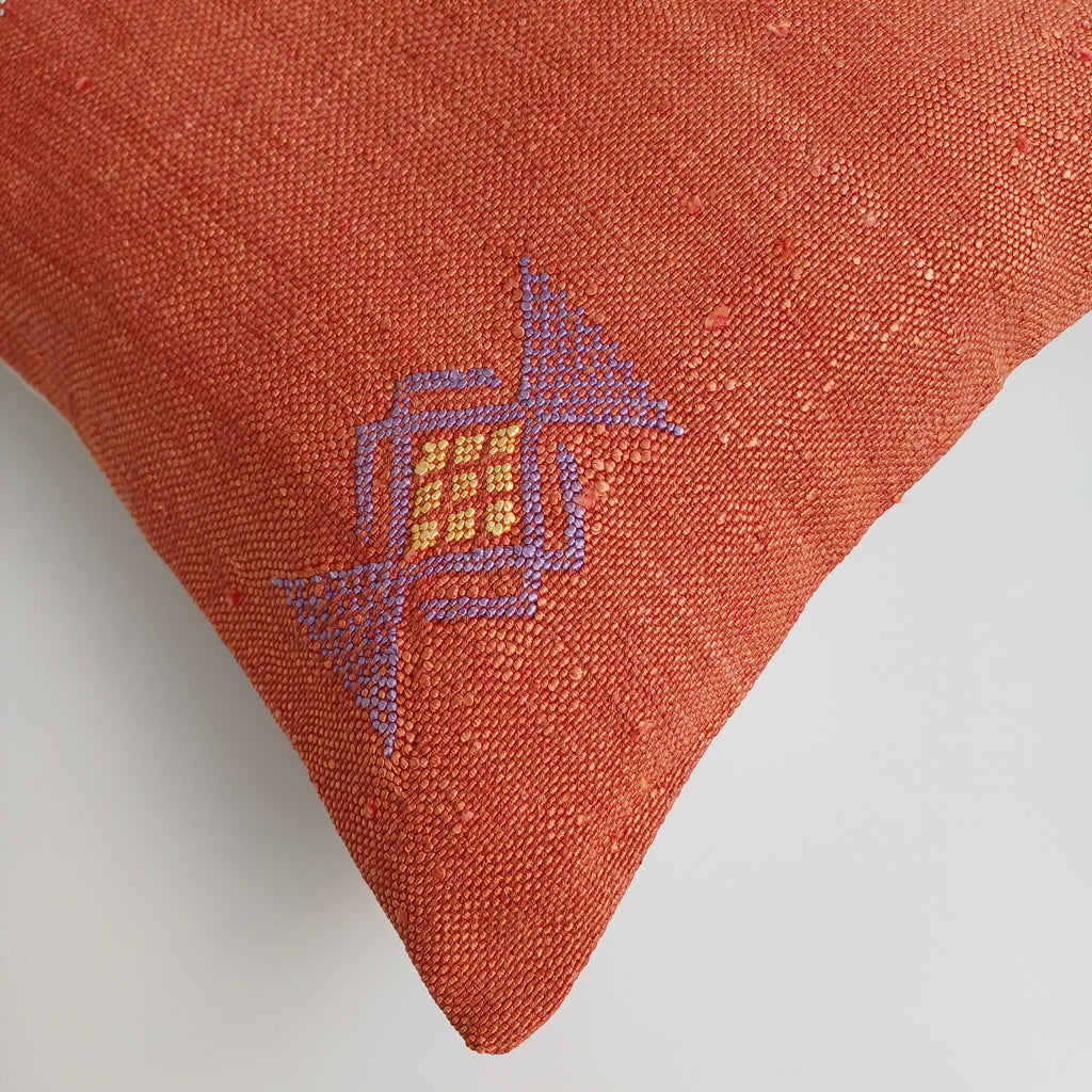Moroccan Handmade Red Orange Cactus Silk Cushion Cover 16''x16'' / 40x40 CM