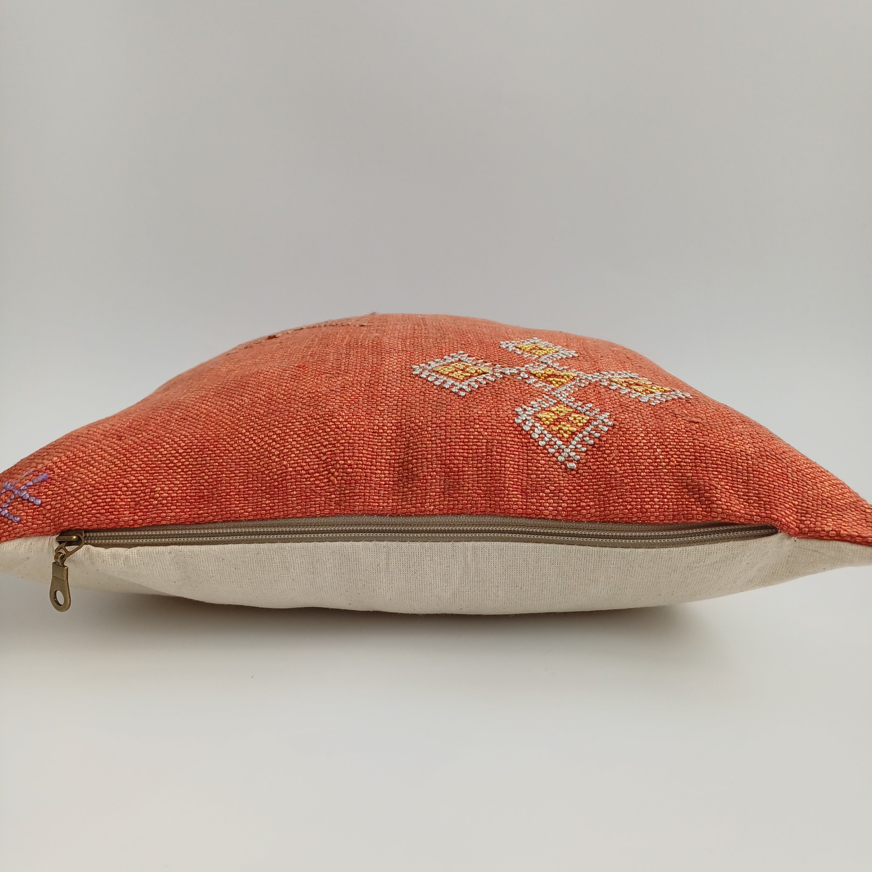 Moroccan Handmade Red Orange Cactus Silk Cushion Cover 16''x16'' / 40x40 CM
